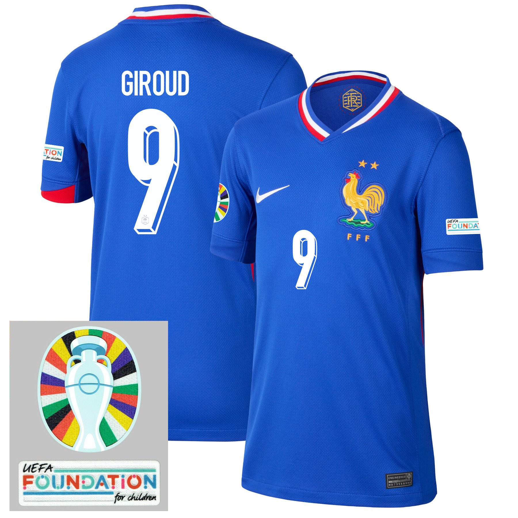Olivier Giroud 9 France National Team 2024/25 YOUTH Home Jersey – Euro UEFA Patch – Blue