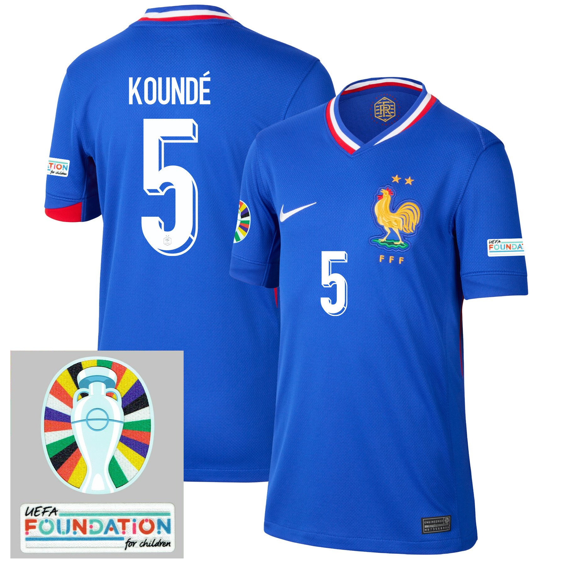 Jules Kound 5 France National Team 2024/25 YOUTH Home Jersey – Euro UEFA Patch – Blue