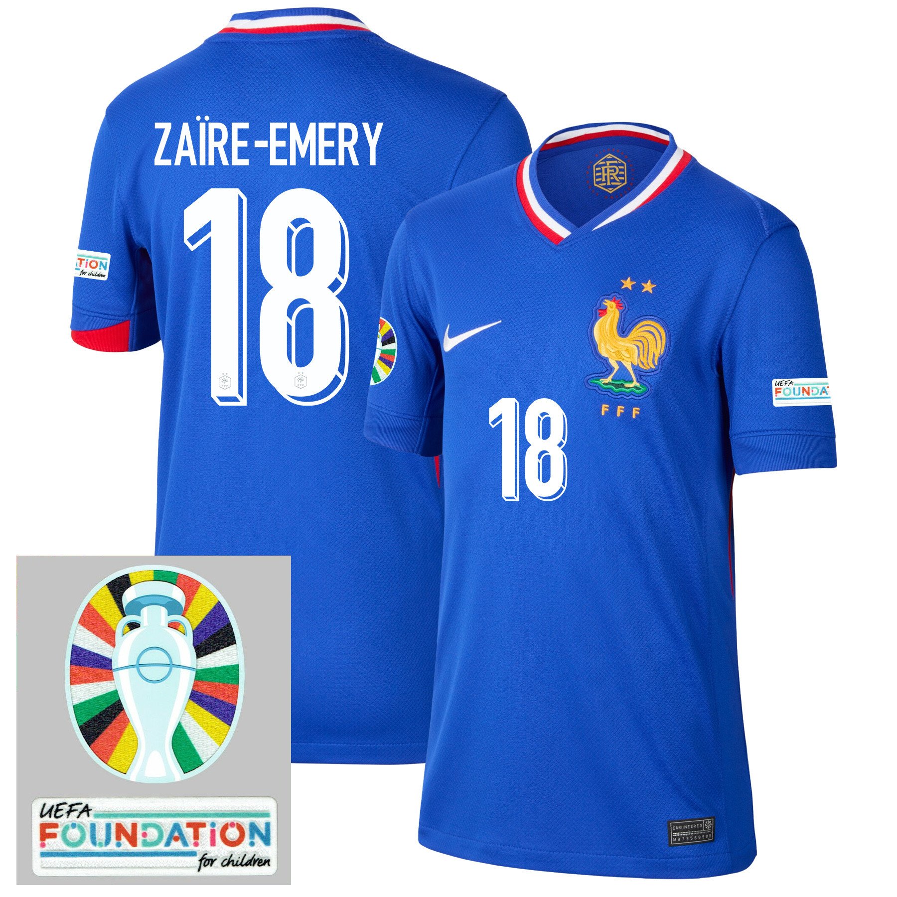 Warren Zare-Emery 18 France National Team 2024/25 YOUTH Home Jersey – Euro UEFA Patch – Blue
