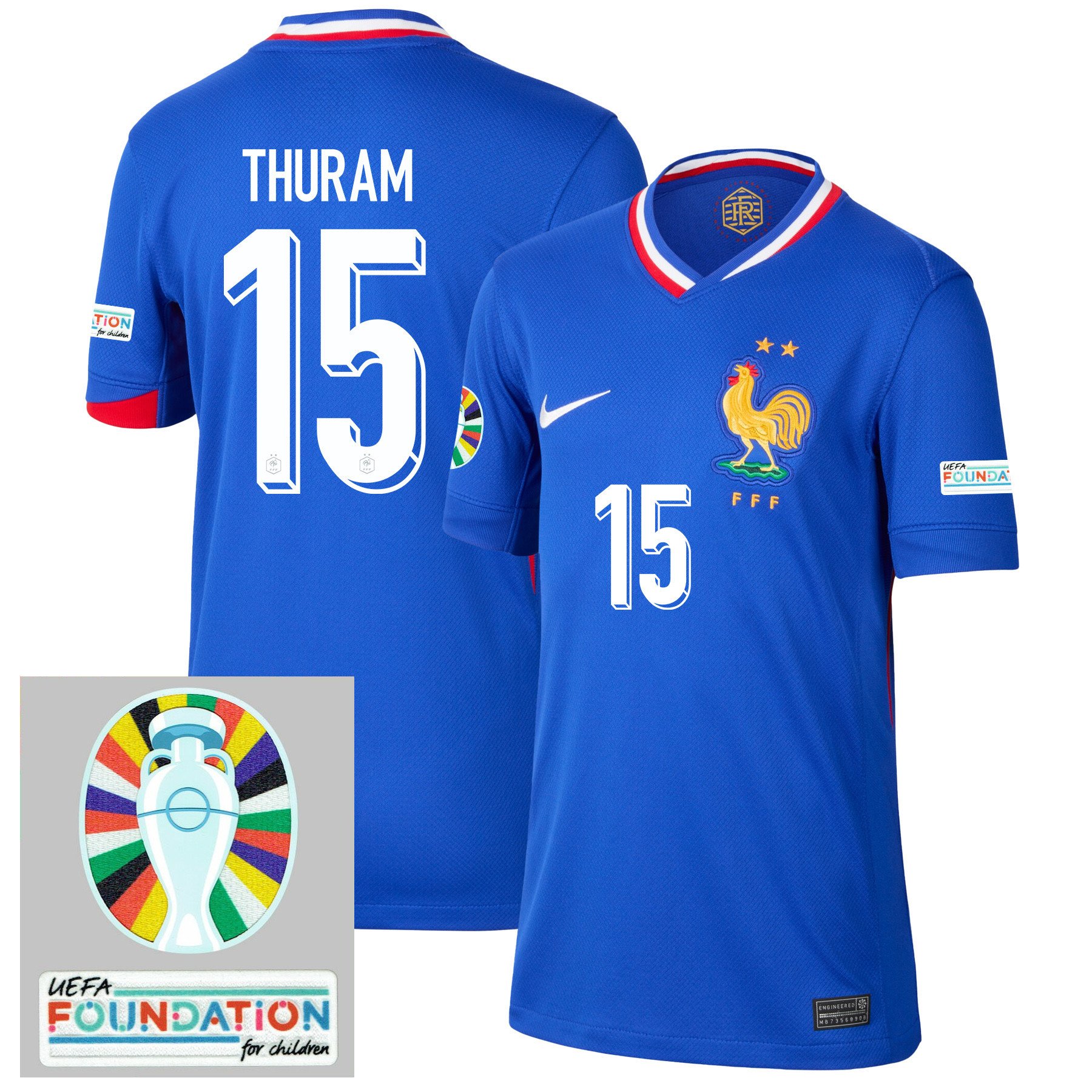 Marcus Thuram 15 France National Team 2024/25 YOUTH Home Jersey – Euro UEFA Patch – Blue