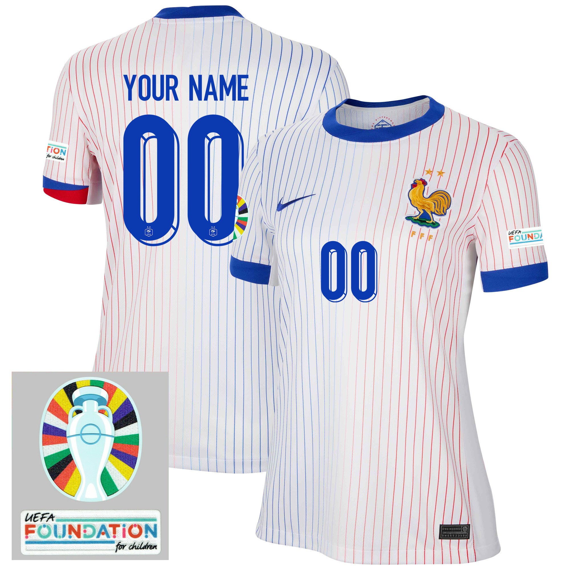 France National Team 2024/25 Women's Away Jersey Customized – Euro UEFA Patch – White