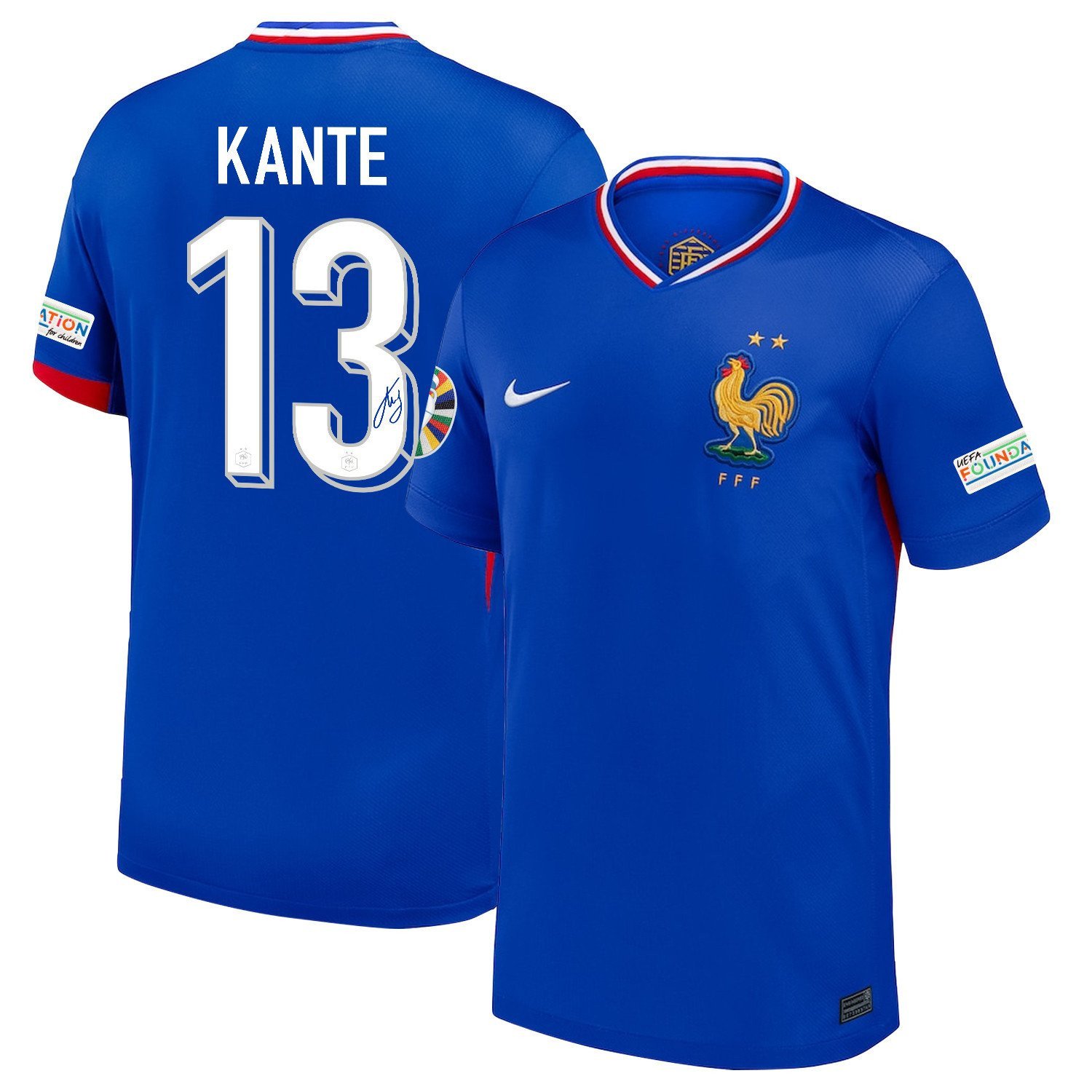 N'Golo Kant 13 Signed France National Team 2024/25 Home Jersey – Euro UEFA Patch – Men, Blue