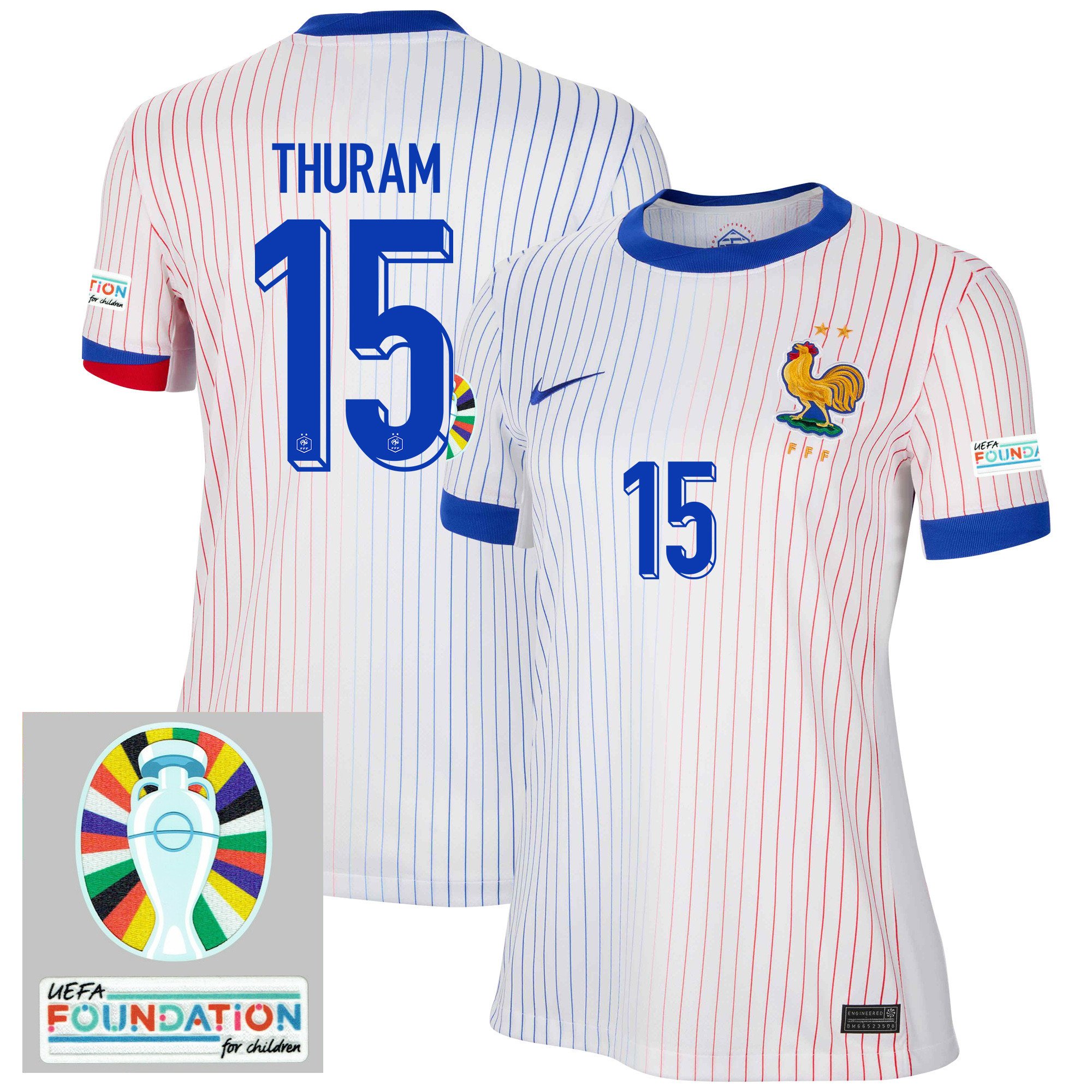Marcus Thuram 15 France National Team 2024/25 Women's Away Jersey – Euro UEFA Patch – White