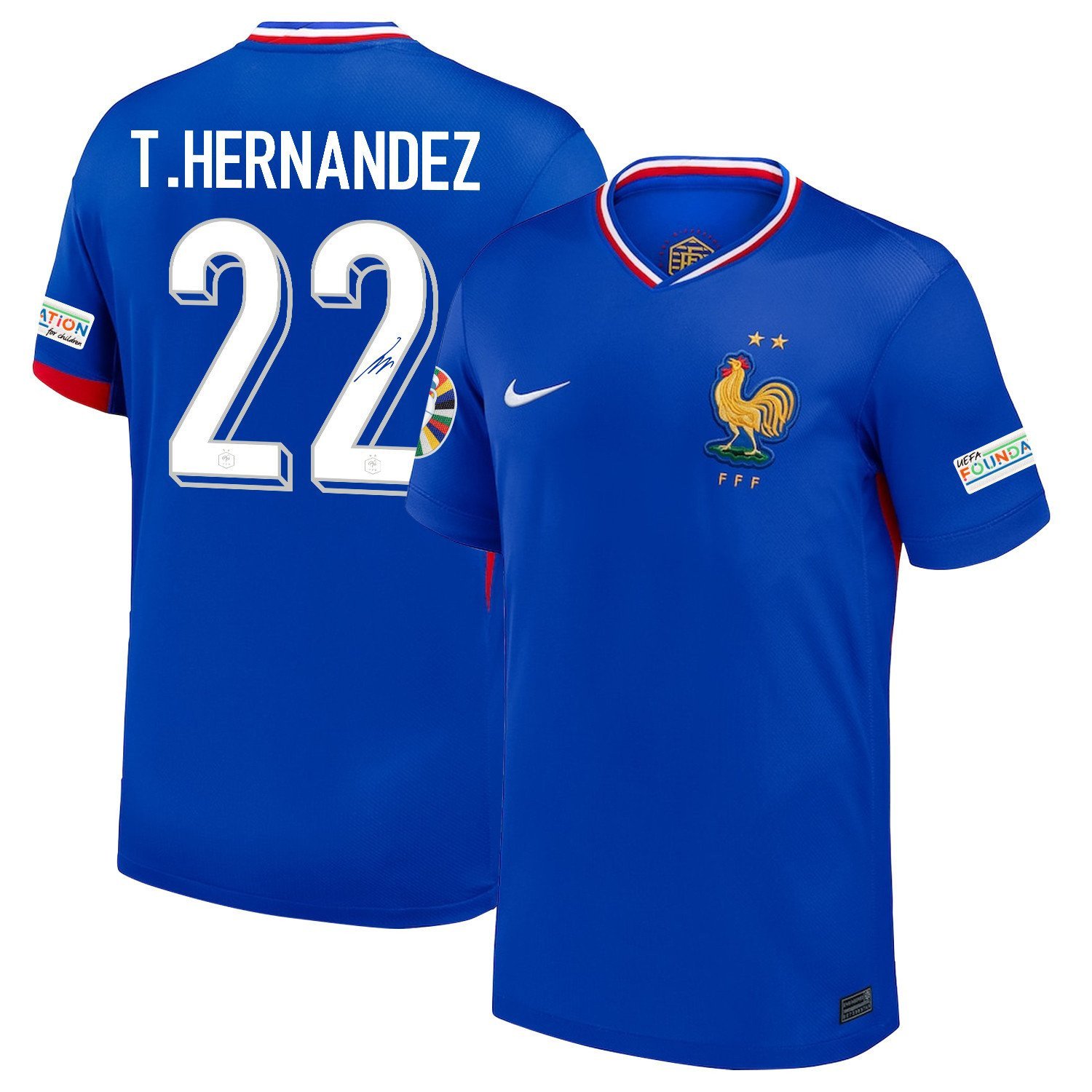 T.Hernandez 22 Signed France National Team 2024/25 Home Jersey – Euro UEFA Patch – Men, Blue