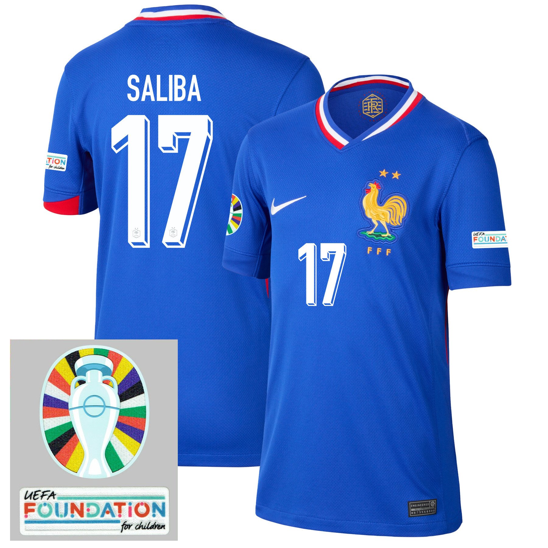 William Saliba 17 France National Team 2024/25 YOUTH Home Jersey – Euro UEFA Patch – Blue