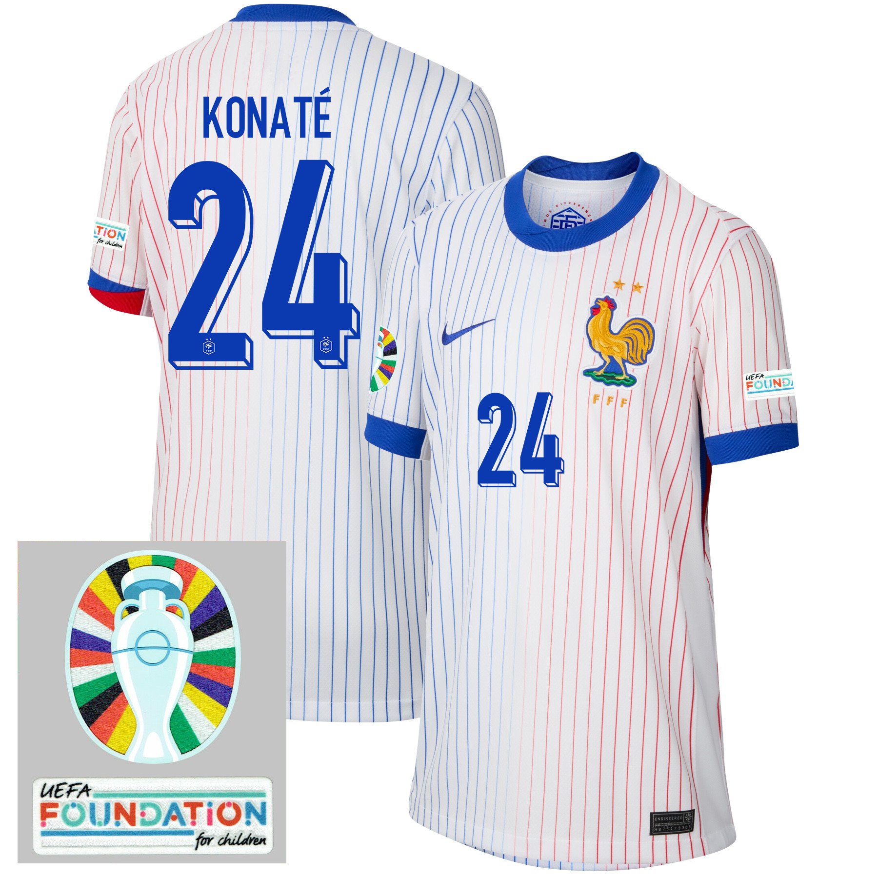 Ibrahima Konat 24 France National Team 2024/25 YOUTH Away Jersey – Euro UEFA Patch – White