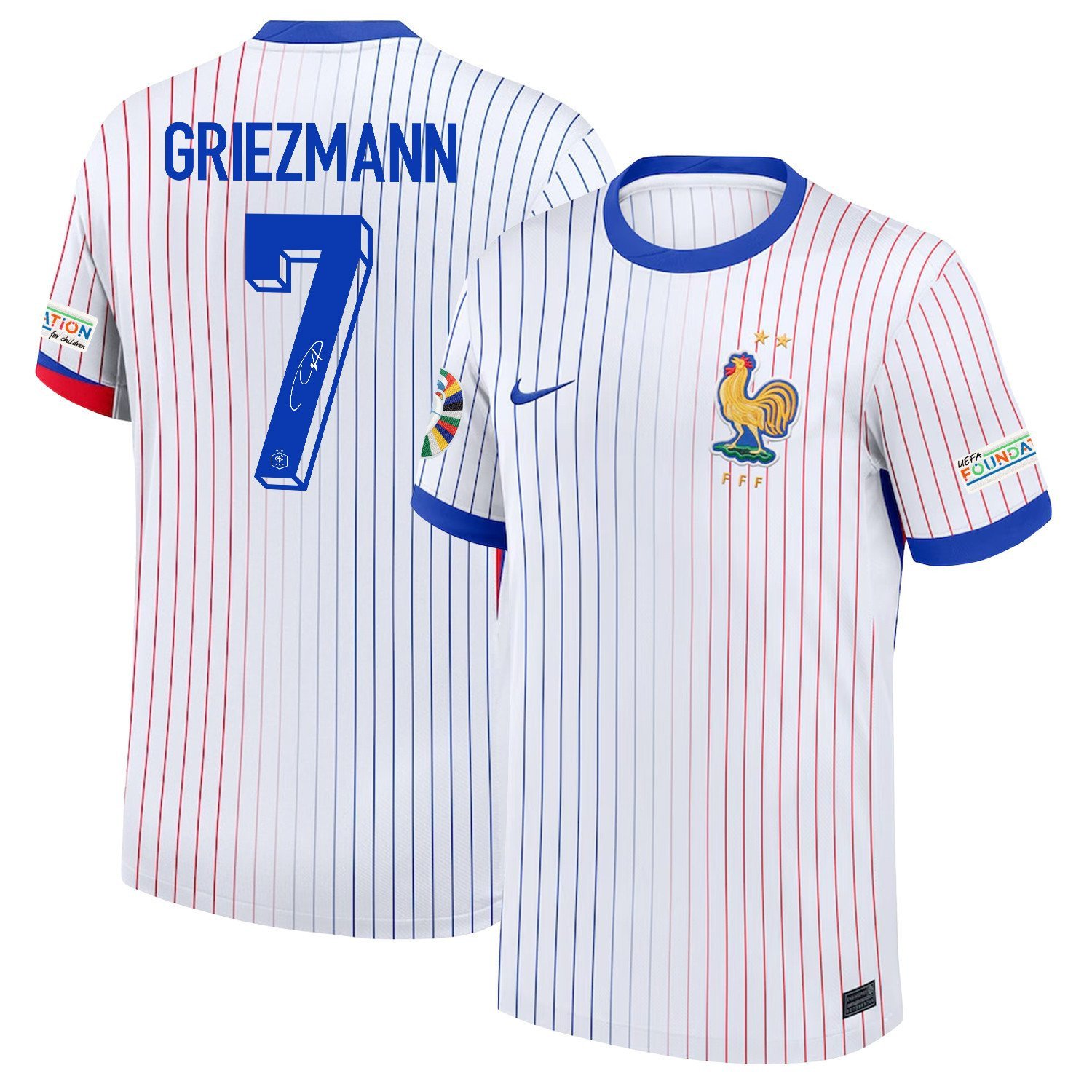 Antoine Griezmann 7 Signed France National Team 2024/25 Away Jersey – Euro UEFA Patch – Men, White