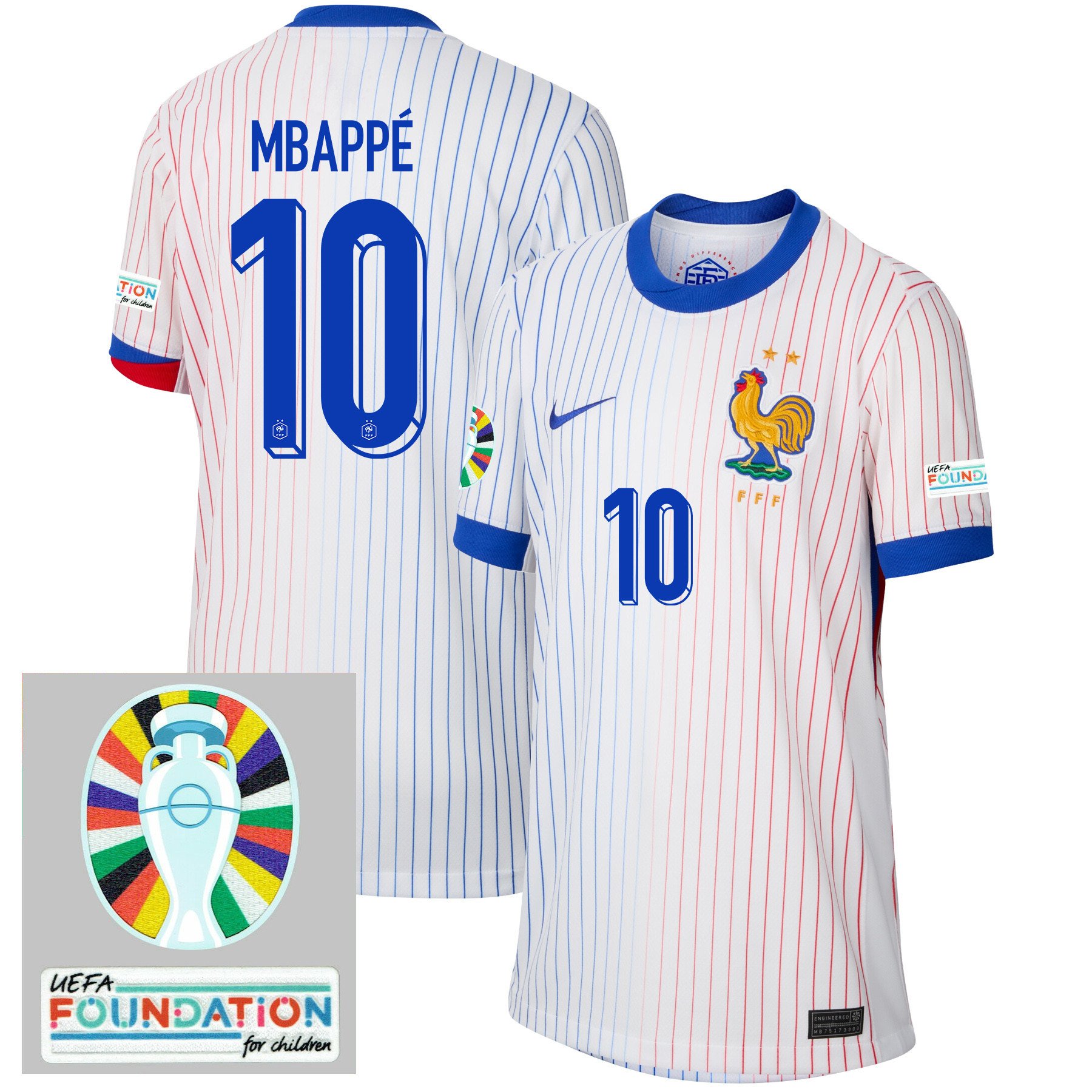 Kylian Mbapp 10 France National Team 2024/25 YOUTH Away Jersey – Euro UEFA Patch – White