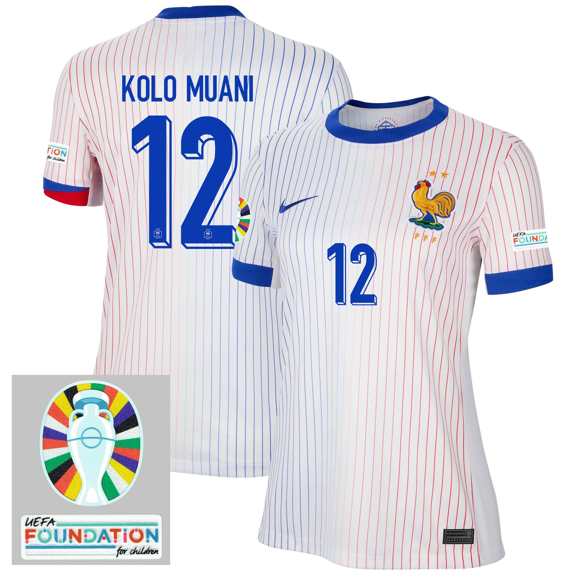 Randal Kolo Muani 12 France National Team 2024/25 Women's Away Jersey – Euro UEFA Patch – White