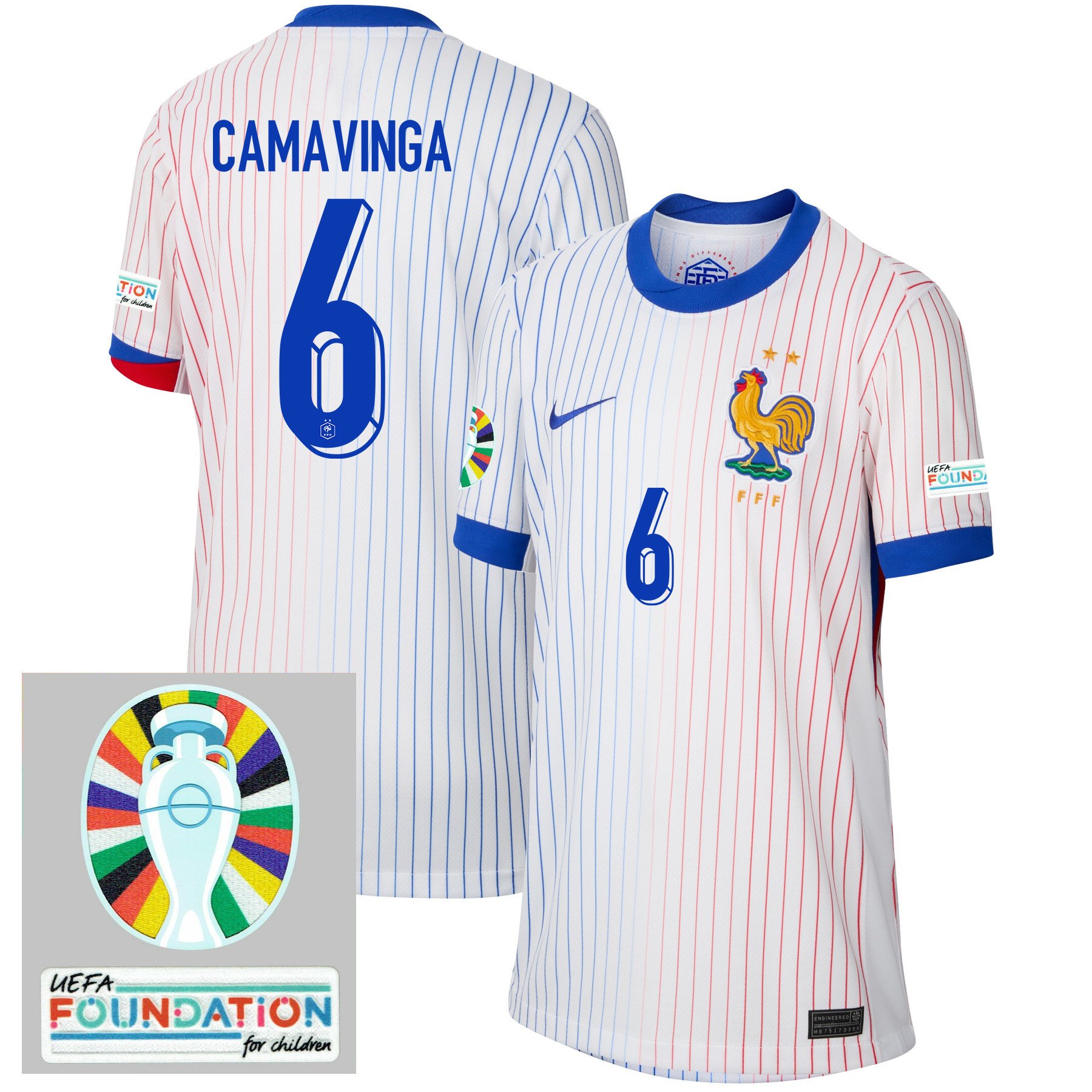 Eduardo Camavinga 6 France National Team 2024/25 YOUTH Away Jersey – Euro UEFA Patch – White