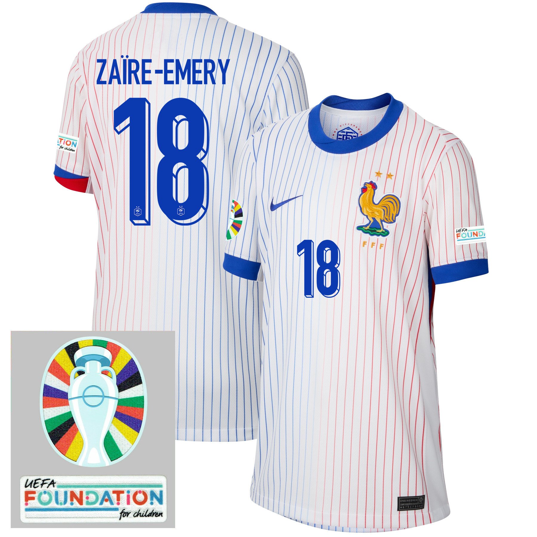 Warren Zare-Emery 18 France National Team 2024/25 YOUTH Away Jersey – Euro UEFA Patch – White