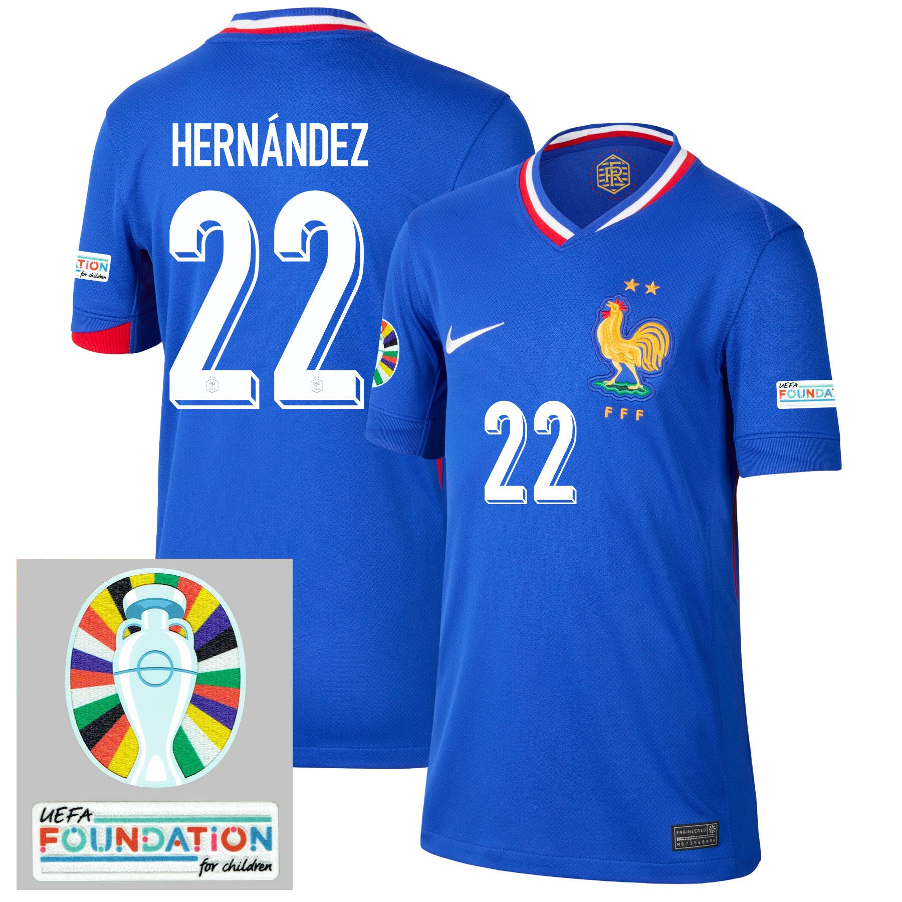 Theo Hernndez 22 France National Team 2024/25 YOUTH Home Jersey – Euro UEFA Patch – Blue