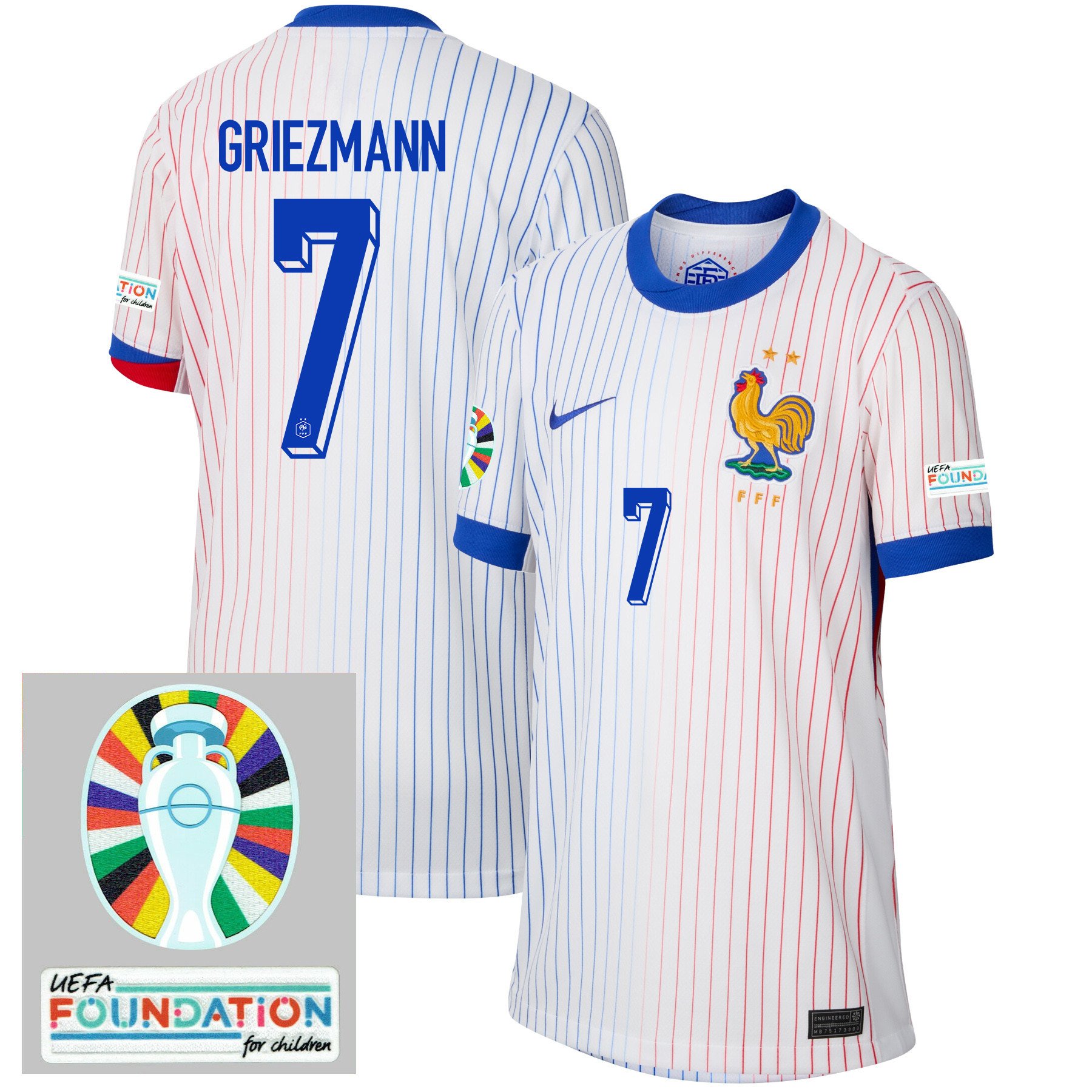 Antoine Griezmann 7 France National Team 2024/25 YOUTH Away Jersey – Euro UEFA Patch – White