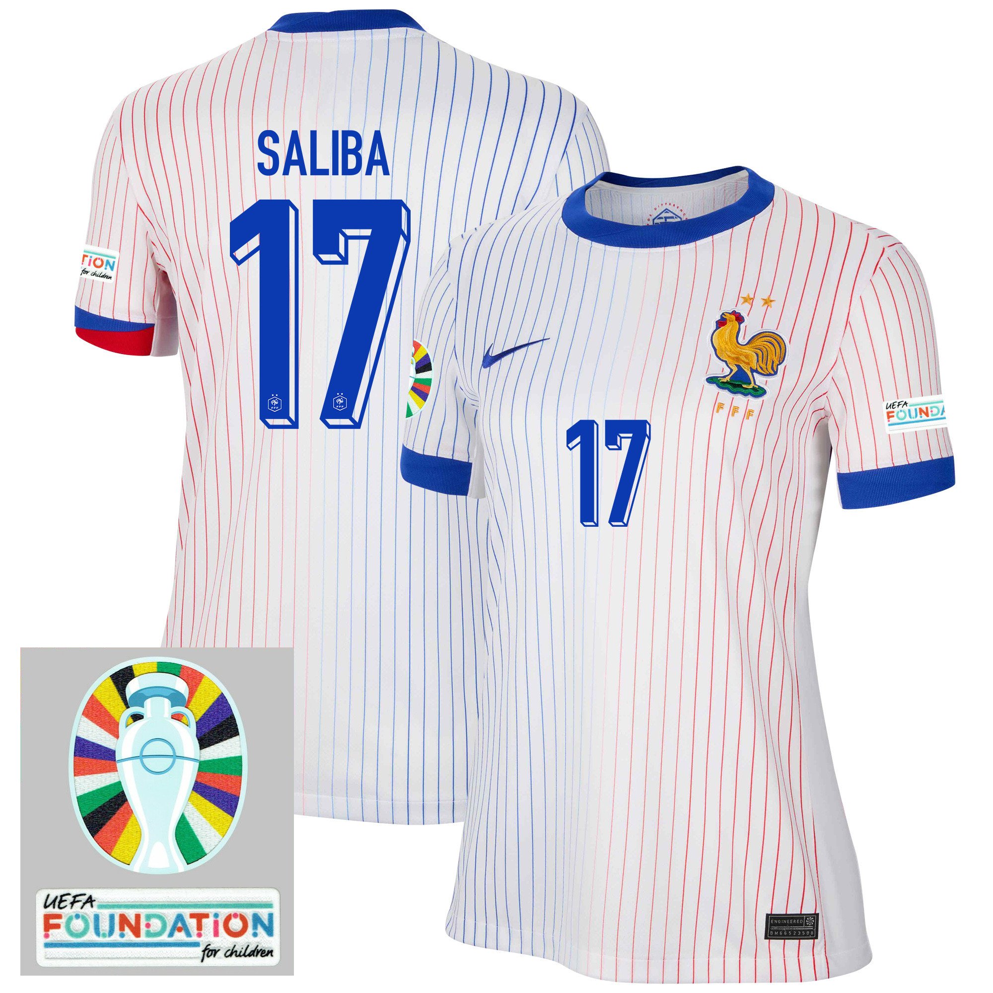 William Saliba 17 France National Team 2024/25 Women's Away Jersey – Euro UEFA Patch – White