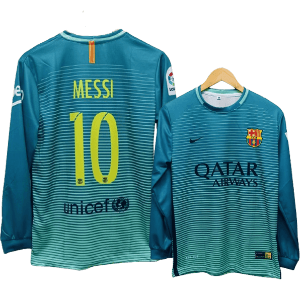 Lionel Messi Barcelona 2016-17 Third Men Long Sleeves Jersey – Aqua
