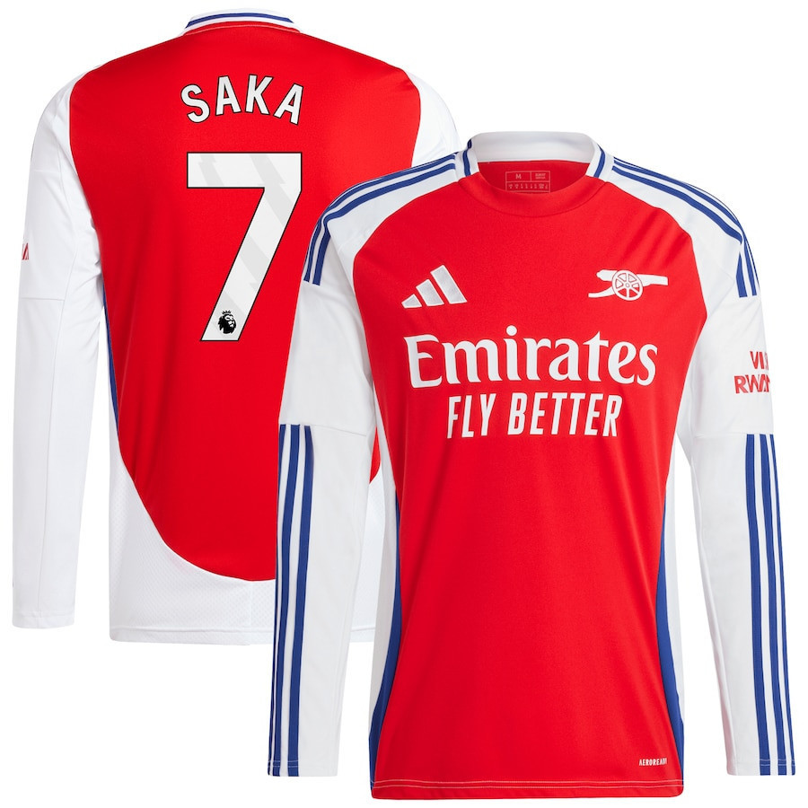 Bukayo Saka 7 Arsenal 2024/25 Home Long Sleeve Men Jersey – Red
