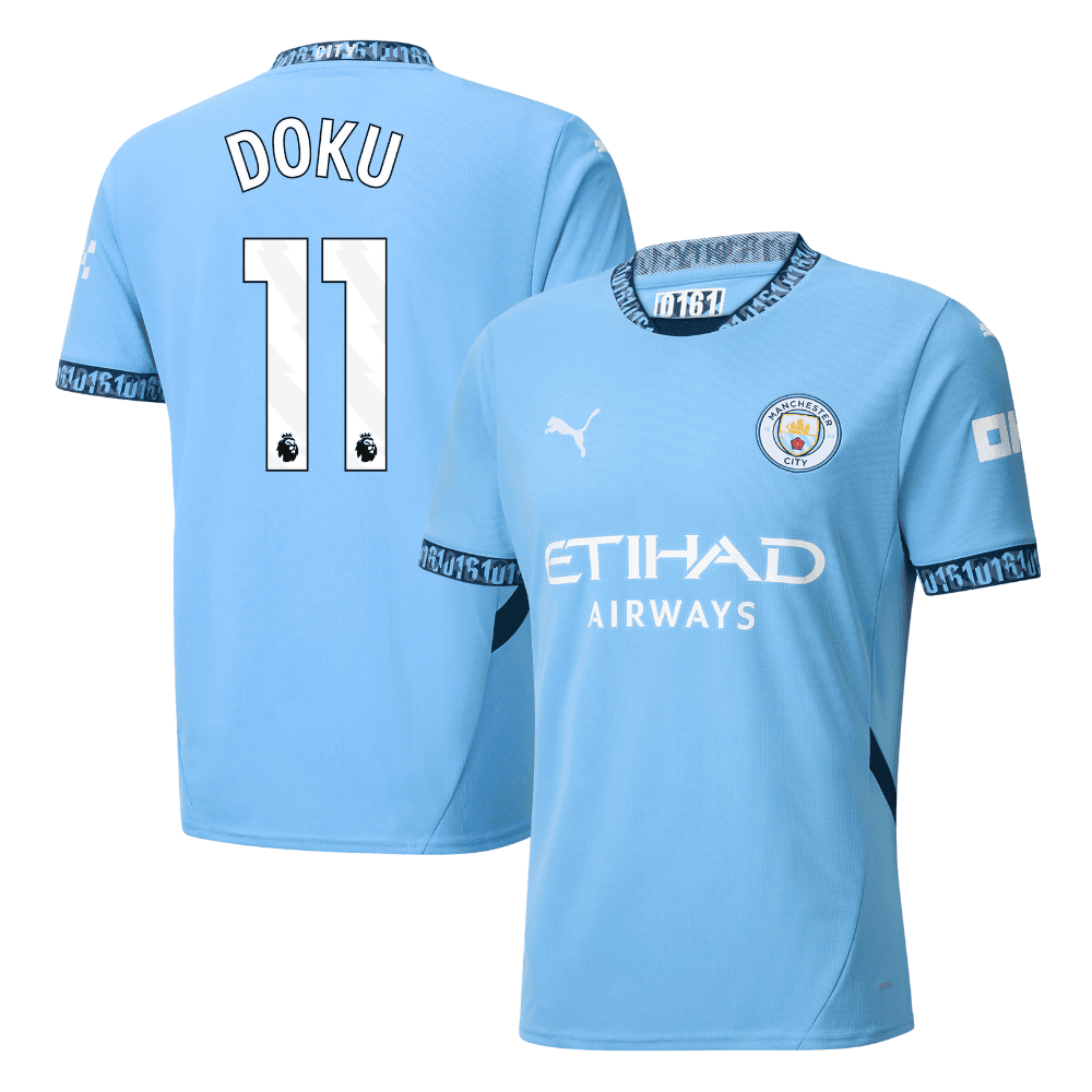 Jrmy Doku 11 Manchester City 2024/25 Home Men Jersey – Light Blue