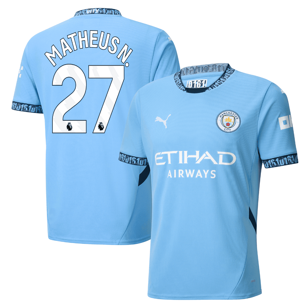 Matheus Nunes 27 Manchester City 2024/25 Home Men Jersey – Light Blue