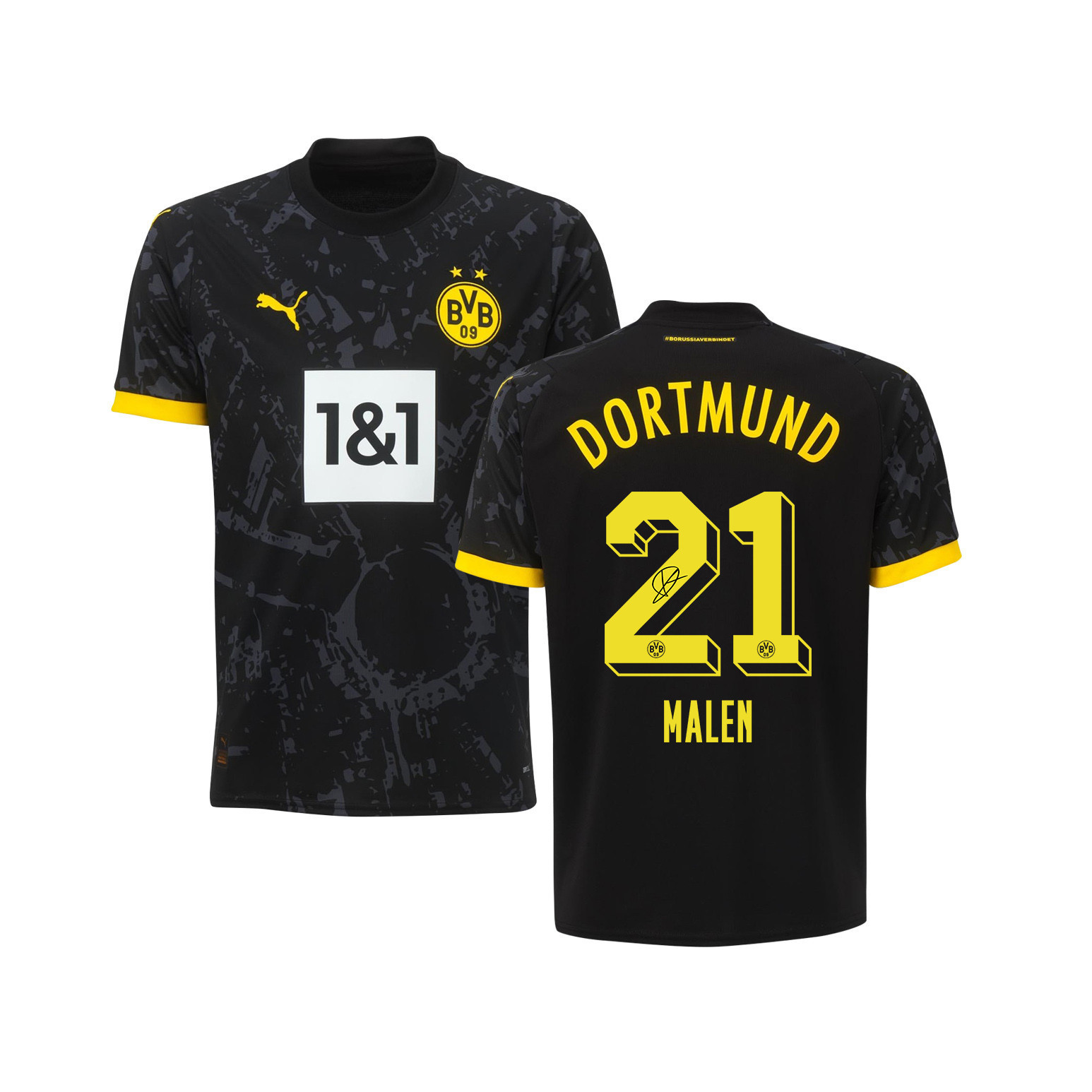 Donyell Malen 21 Signed Borussia Dortmund Youth Away Autographed – Black