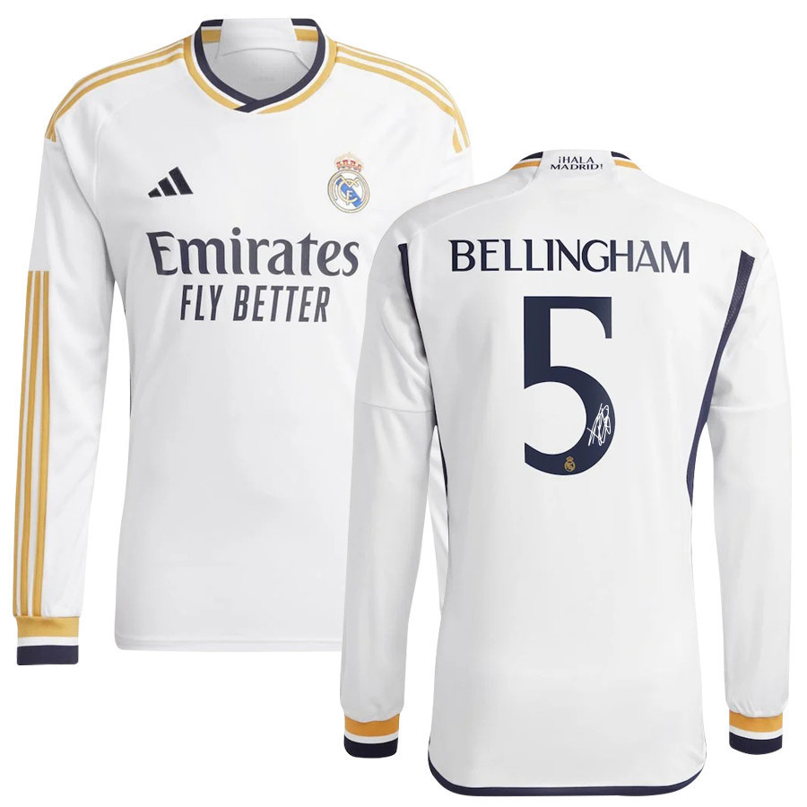 Jude Bellingham 5 Signed Real Madrid 2023/24 Home Autographed – Men Long Sleeve, White