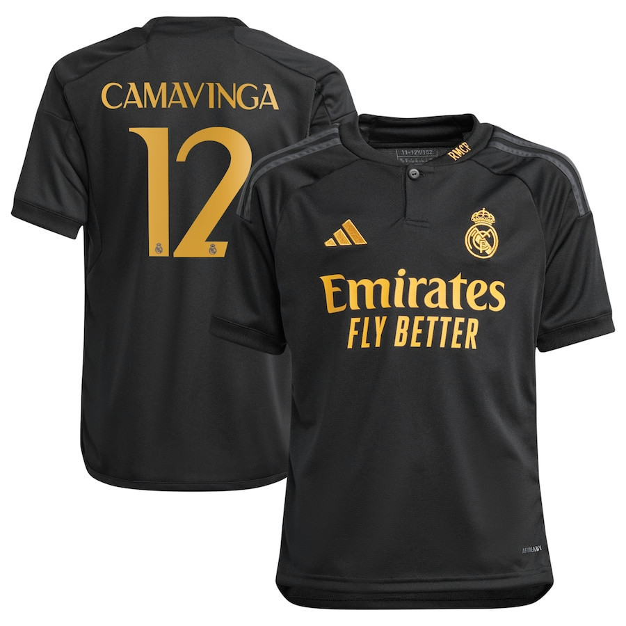 Eduardo Camavinga 12 Real Madrid Youth 2023/24 Third Player Jersey – Black