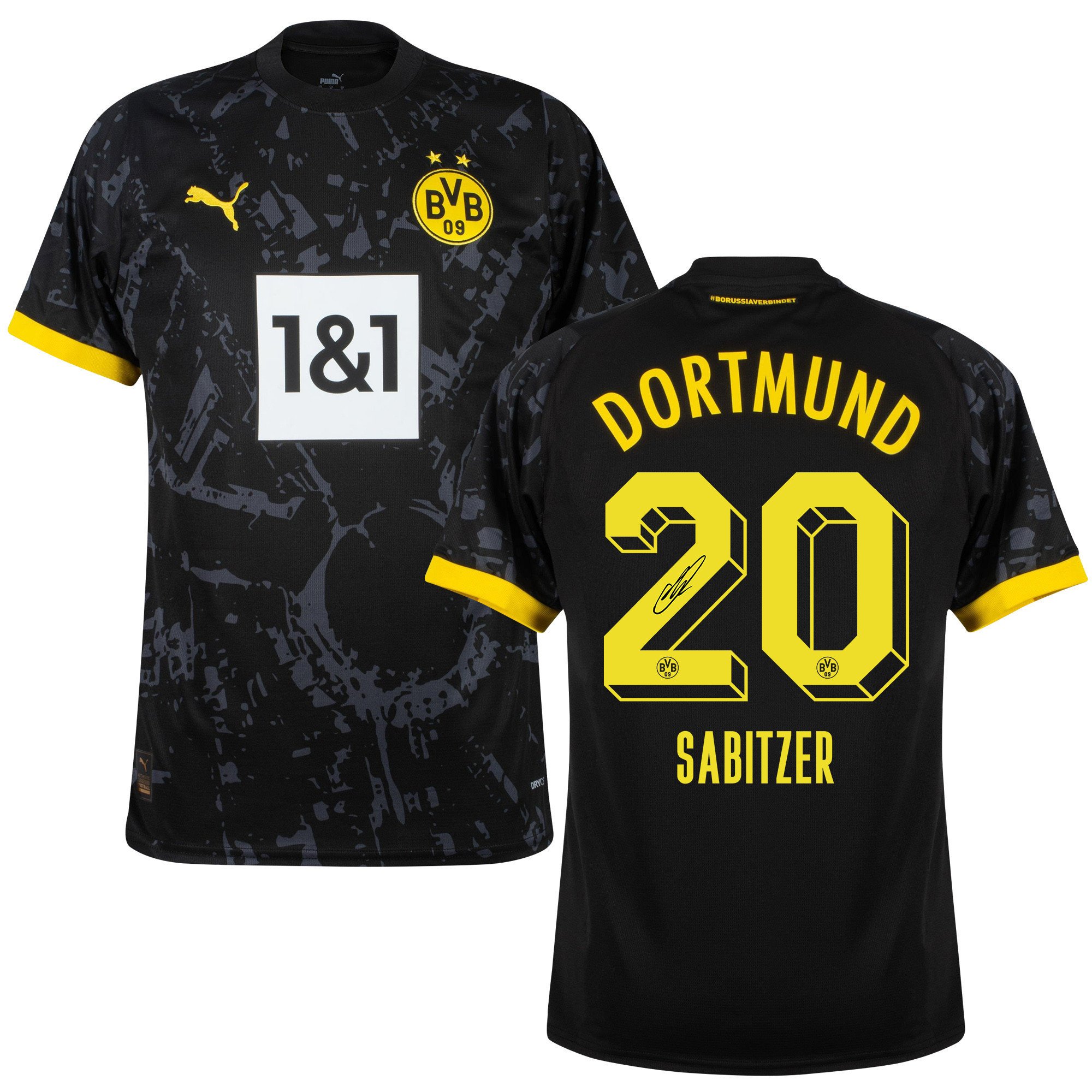 Marcel Sabitzer 20 Signed Borussia Dortmund 2023/24 Away Autographed – Men, Black