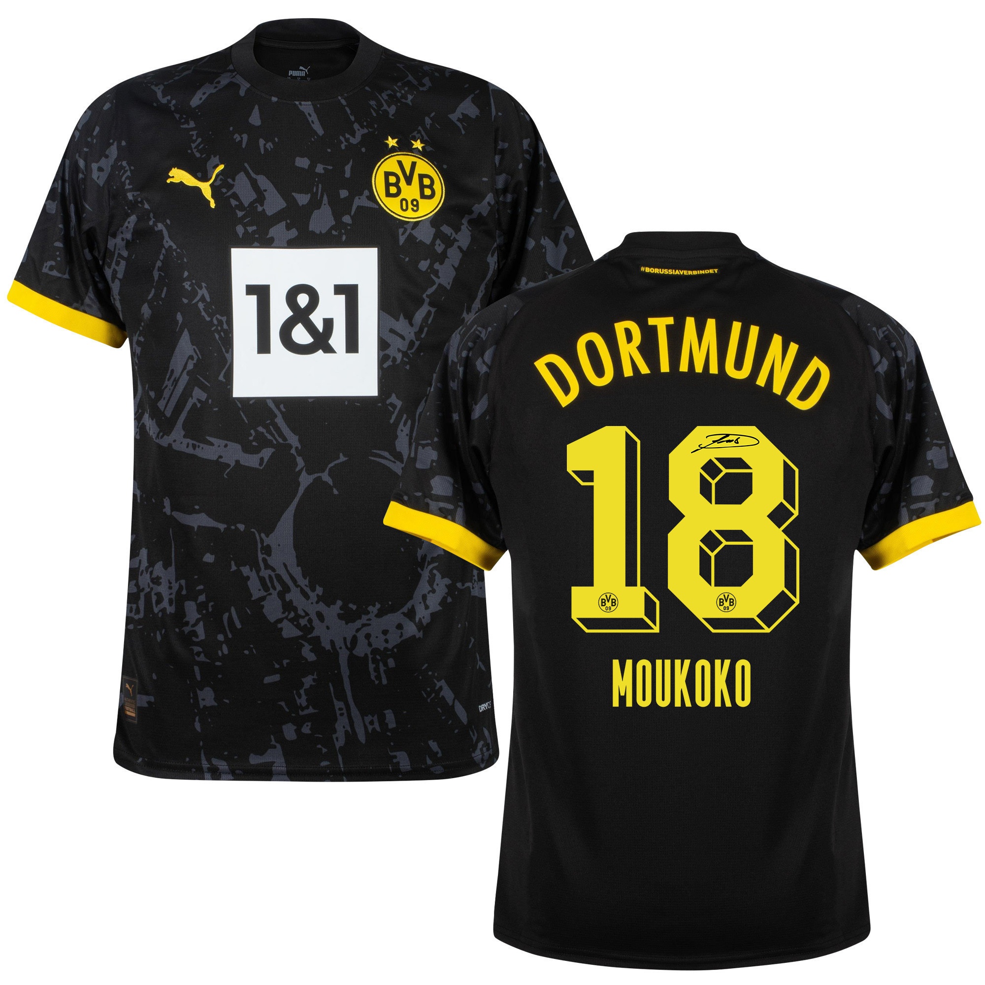 Youssoufa Moukoko 18 Signed Borussia Dortmund 2023/24 Away Autographed – Men, Black