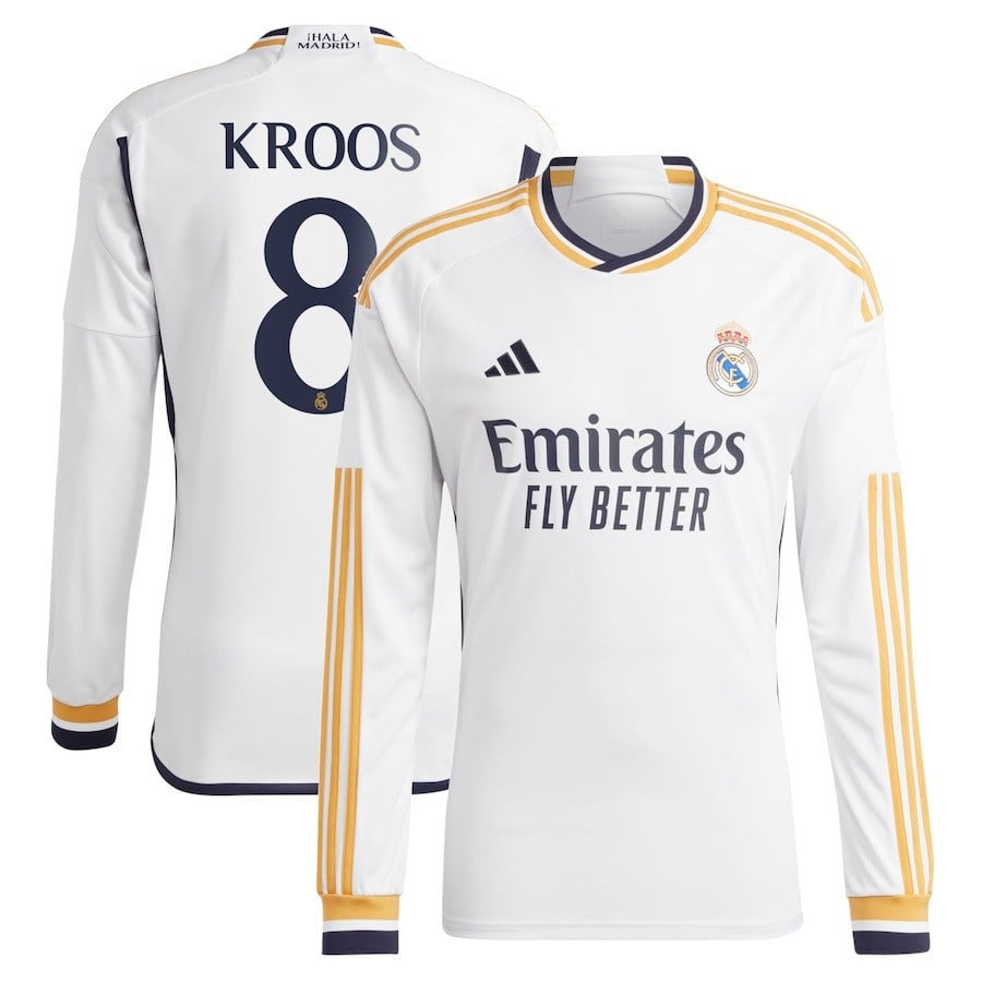 Toni Kroos 8 Real Madrid 2023/24 Home Men Long Sleeve Jersey – White
