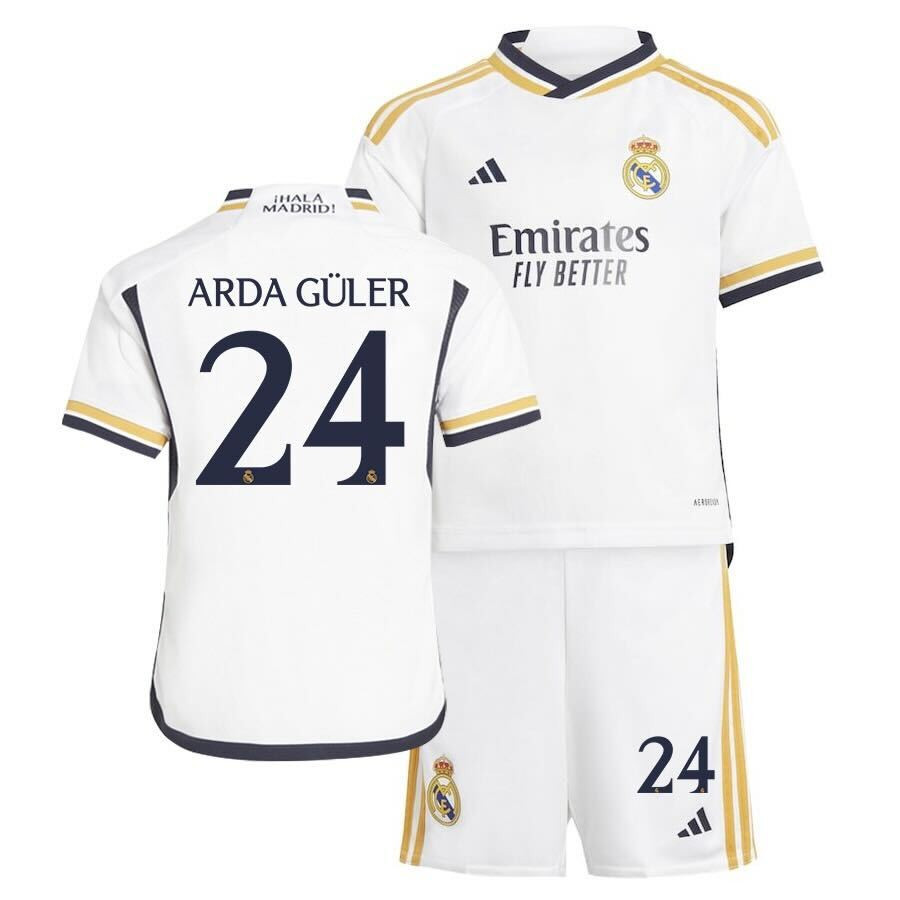 Arda Guler 24 Real Madrid 2023-24 Home Jersey – Youth Set