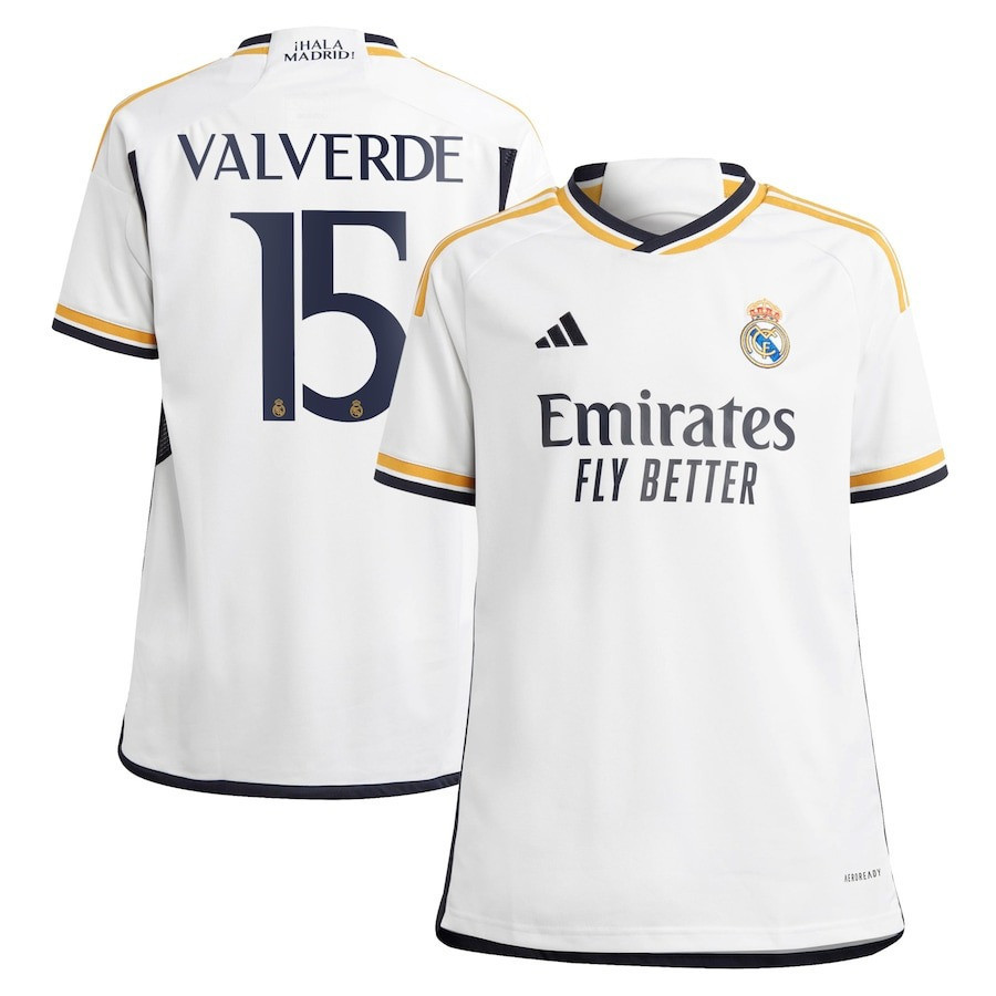 Federico Valverde 15 Real Madrid 2023-24 Home Youth Jersey – White