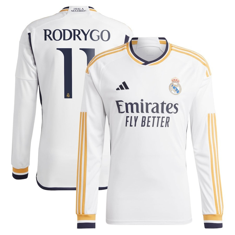 Rodrygo 11 Real Madrid 2023/24 Home Men Long Sleeve Jersey – White