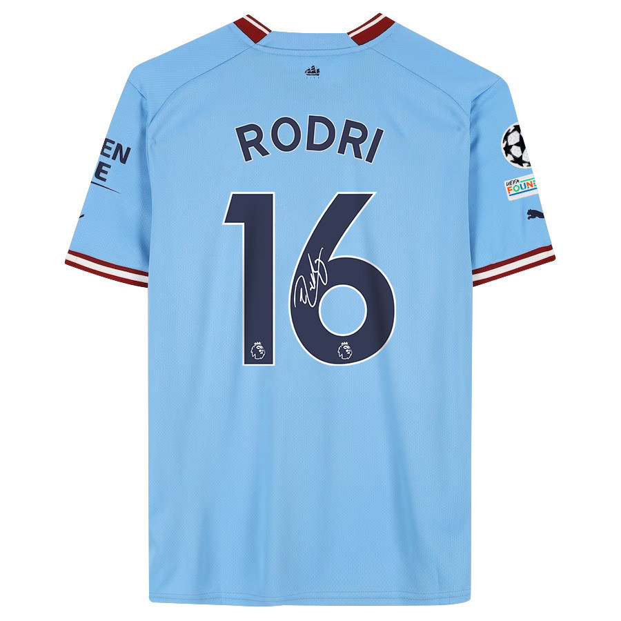 Rodri 16 Signed Manchester City 2022/23 Home Men Jersey – Blue