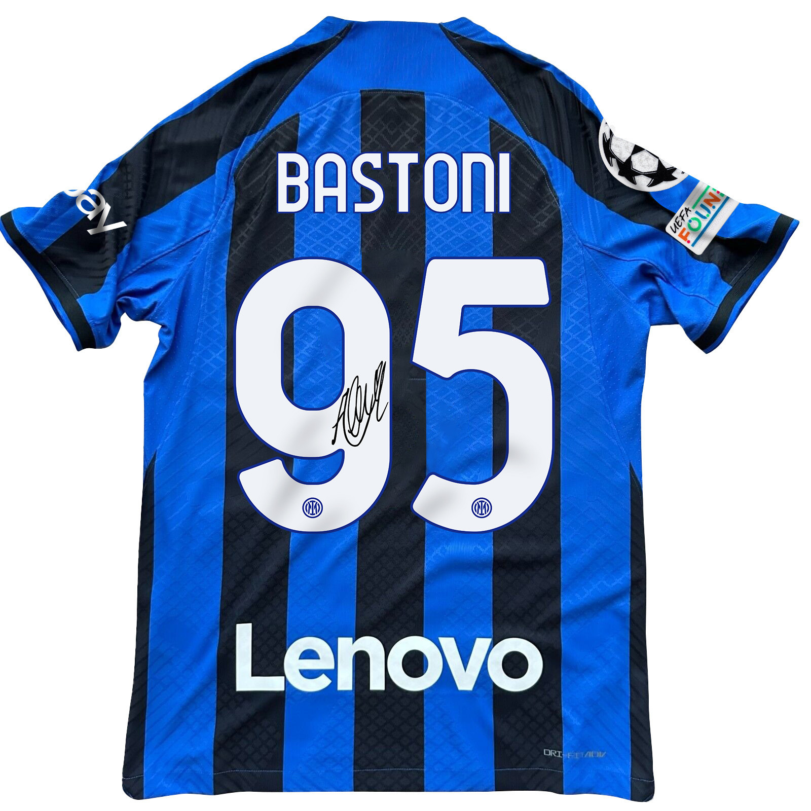 Alessandro Bastoni 95 Signed Inter Milan 2022/23 Home Men Jersey – Black/Blue Stripes