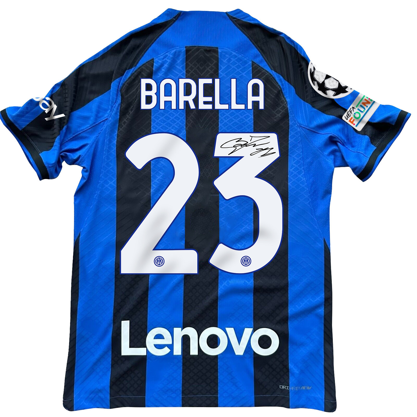 Nicol Barella 23 Signed Inter Milan 2022/23 Home Men Jersey – Black/Blue Stripes