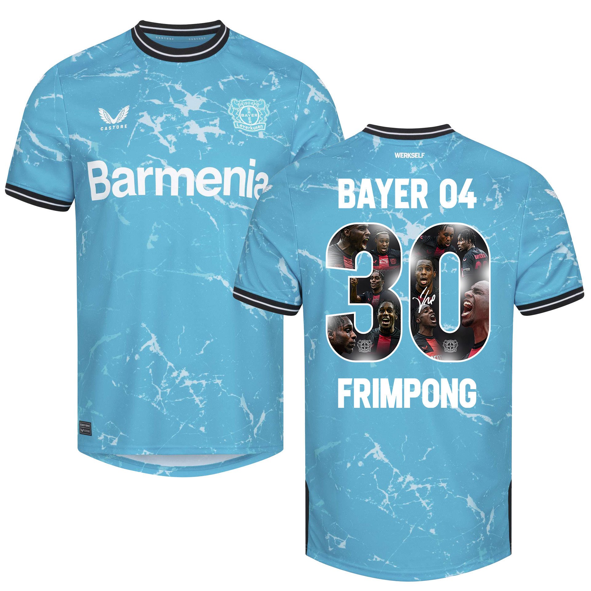 Jeremie Frimpong 30 Best Memories Bayer 04 Leverkusen 2023/24 Third Signed Jersey – Men, Blue