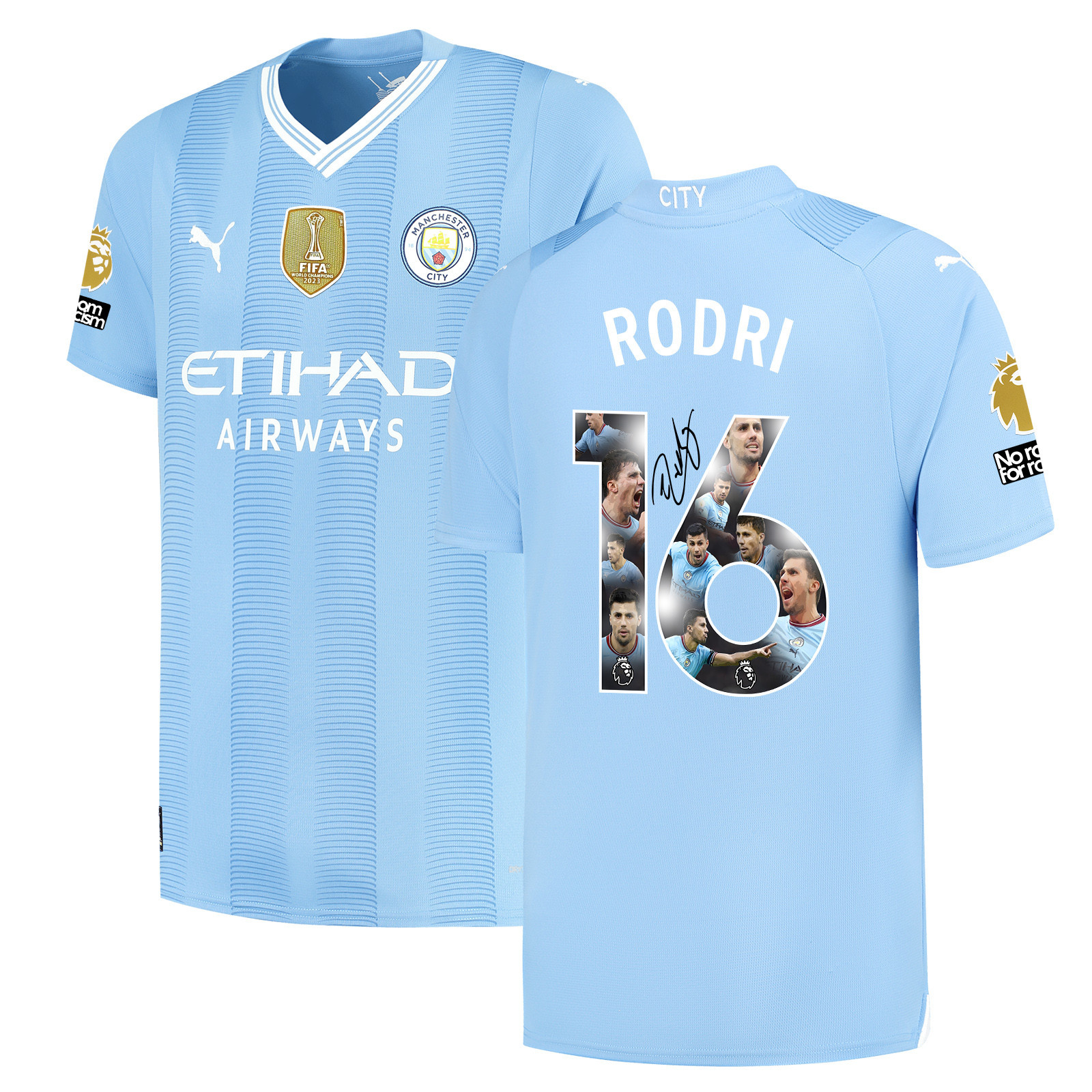 Rodri 16 Signed Best Scenes Manchester City 2023/24 Home Jersey Autographed – Light Blue