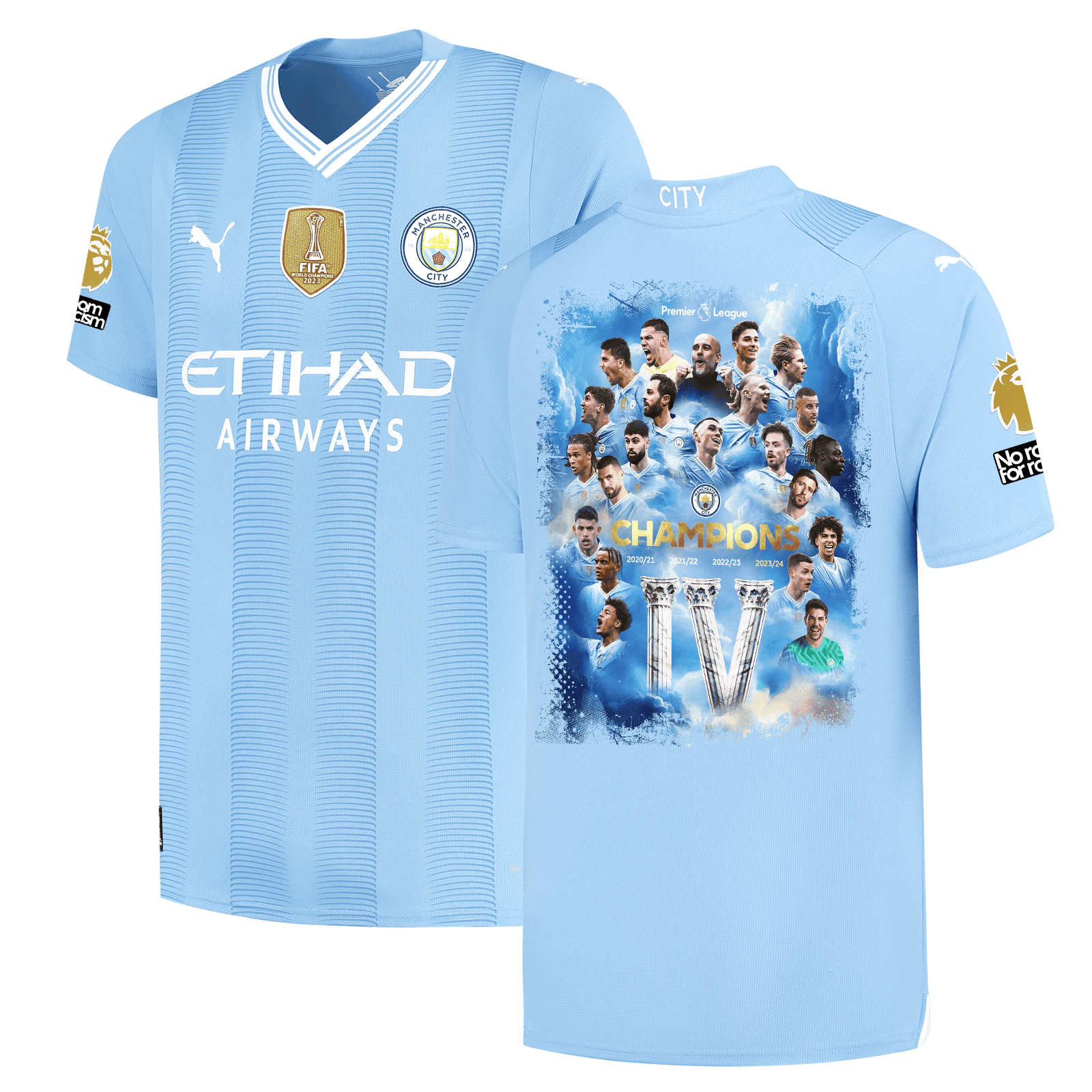 Manchester City 2023/24 Premier League Champions Home Men Jersey – Light Blue