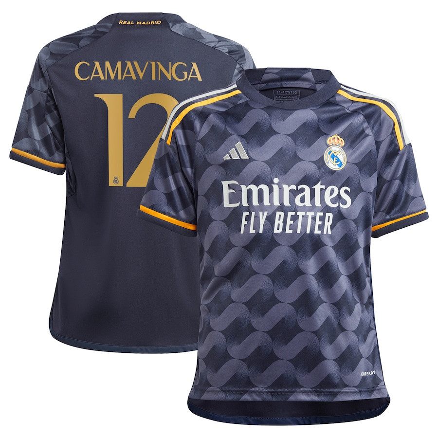 Eduardo Camavinga 12 Real Madrid 2023-24 Away Youth Jersey – Navy Blue