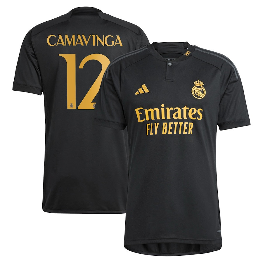 Eduardo Camavinga 12 Real Madrid 2023/24 Third Men Player Jersey – Black