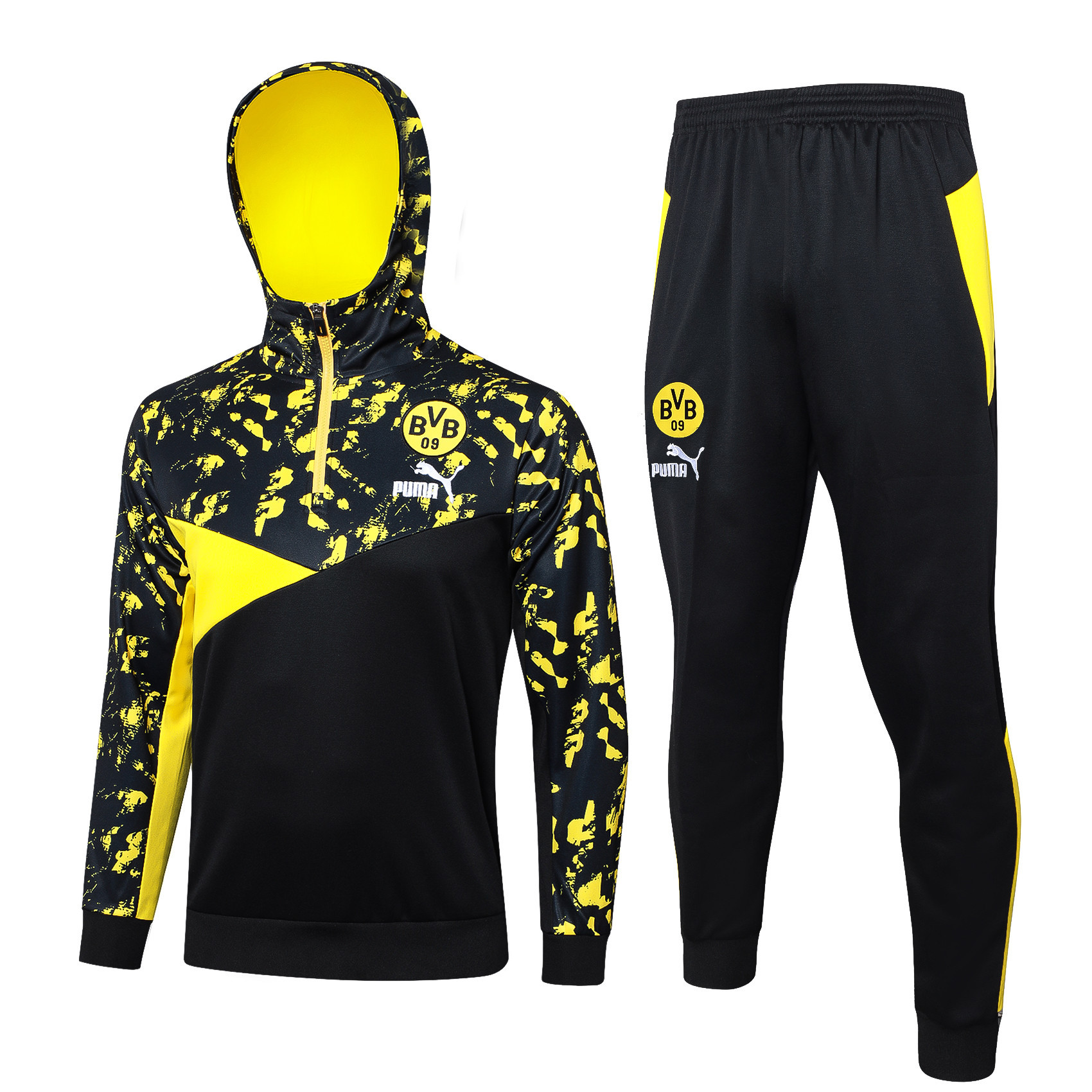 Borussia Dortmund Training Top Hooded Set 23/24 – Black/Yellow Pattern