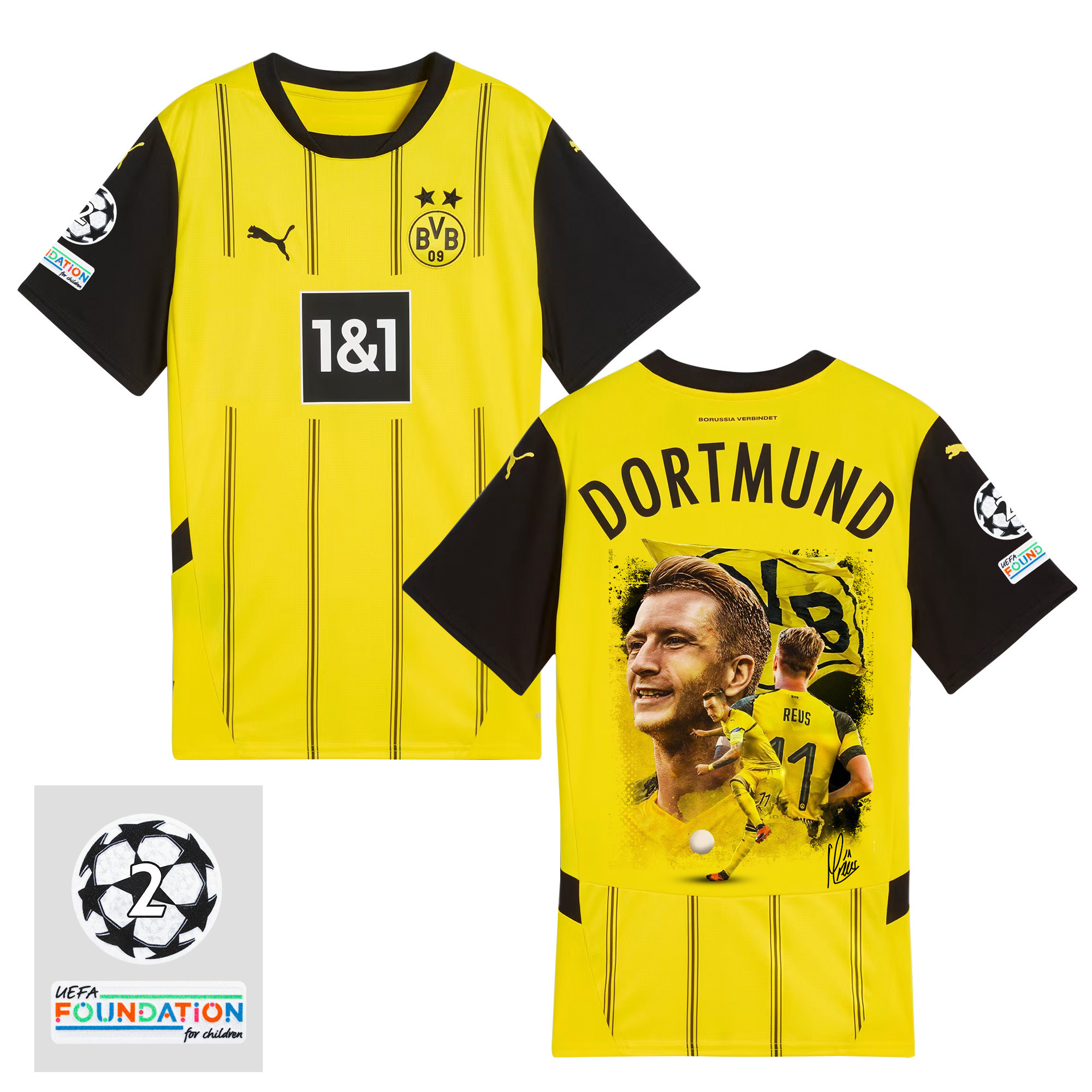 Marco Reus 11 UCL Starball 2 Times Champions Borussia Dortmund 2024/25 UEFA Patch Home Jersey – Idea Print Graphic V4