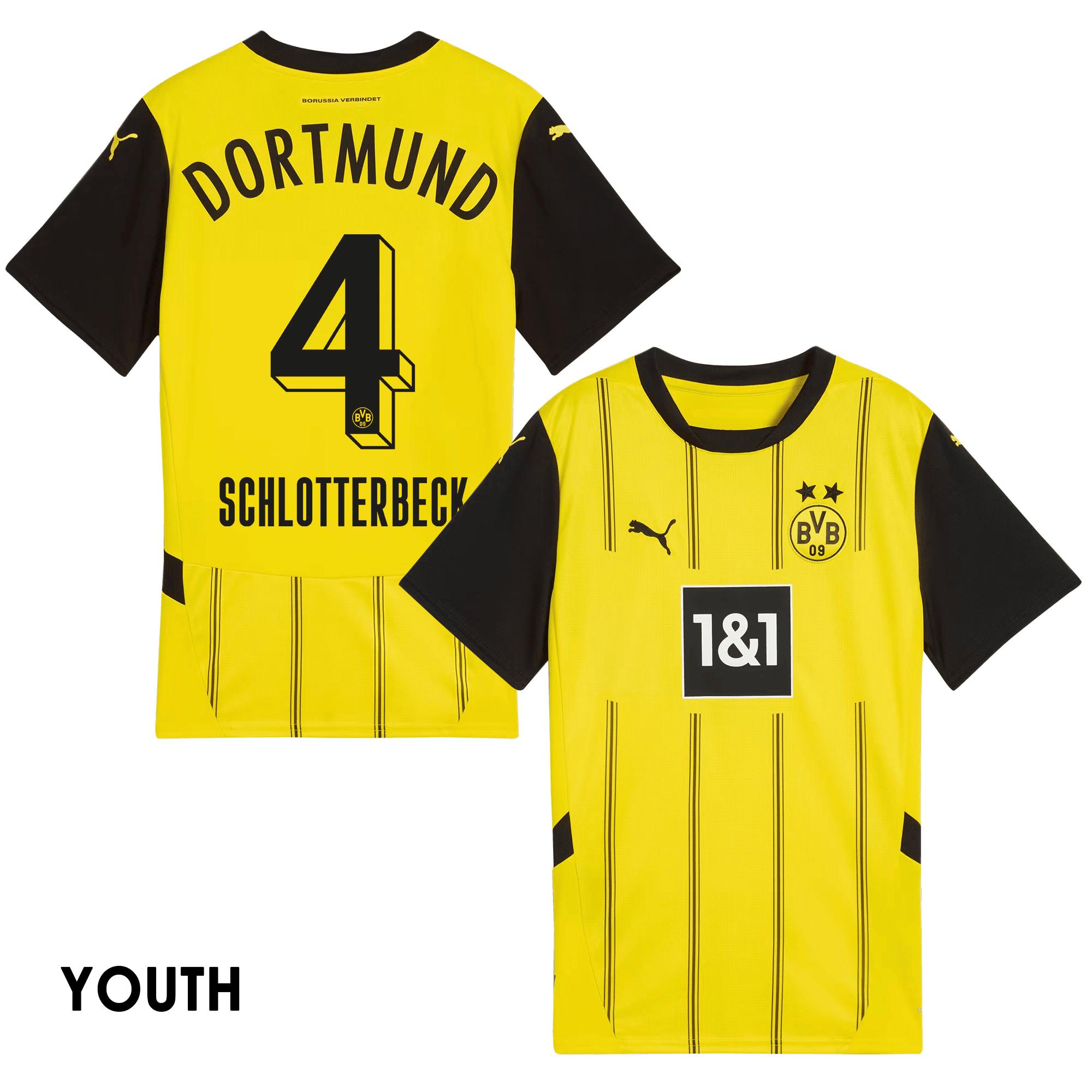 Nico Schlotterbeck 4 Borussia Dortmund 2024/25 YOUTH Home Jersey – Yellow