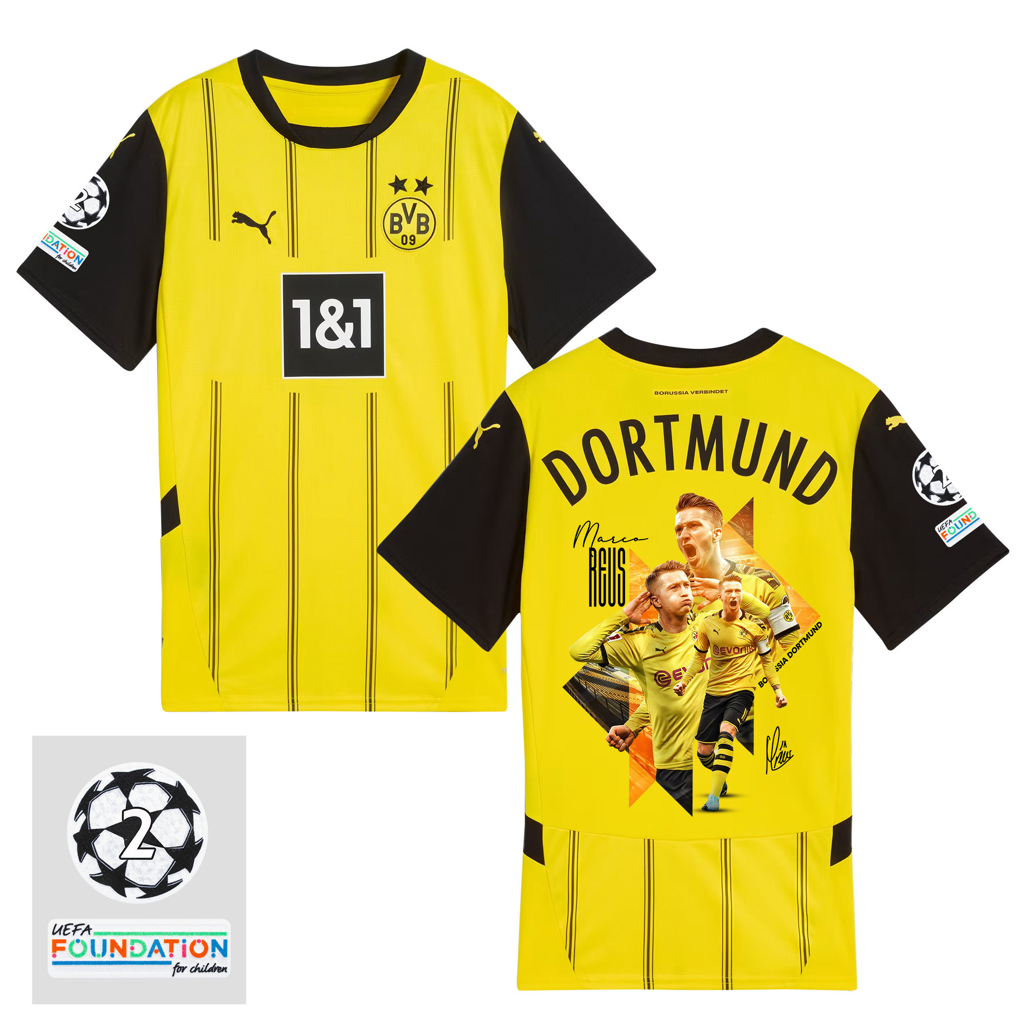 Marco Reus 11 UCL Starball 2 Times Champions Borussia Dortmund 2024/25 UEFA Patch Home Jersey – Idea Print Graphic V3