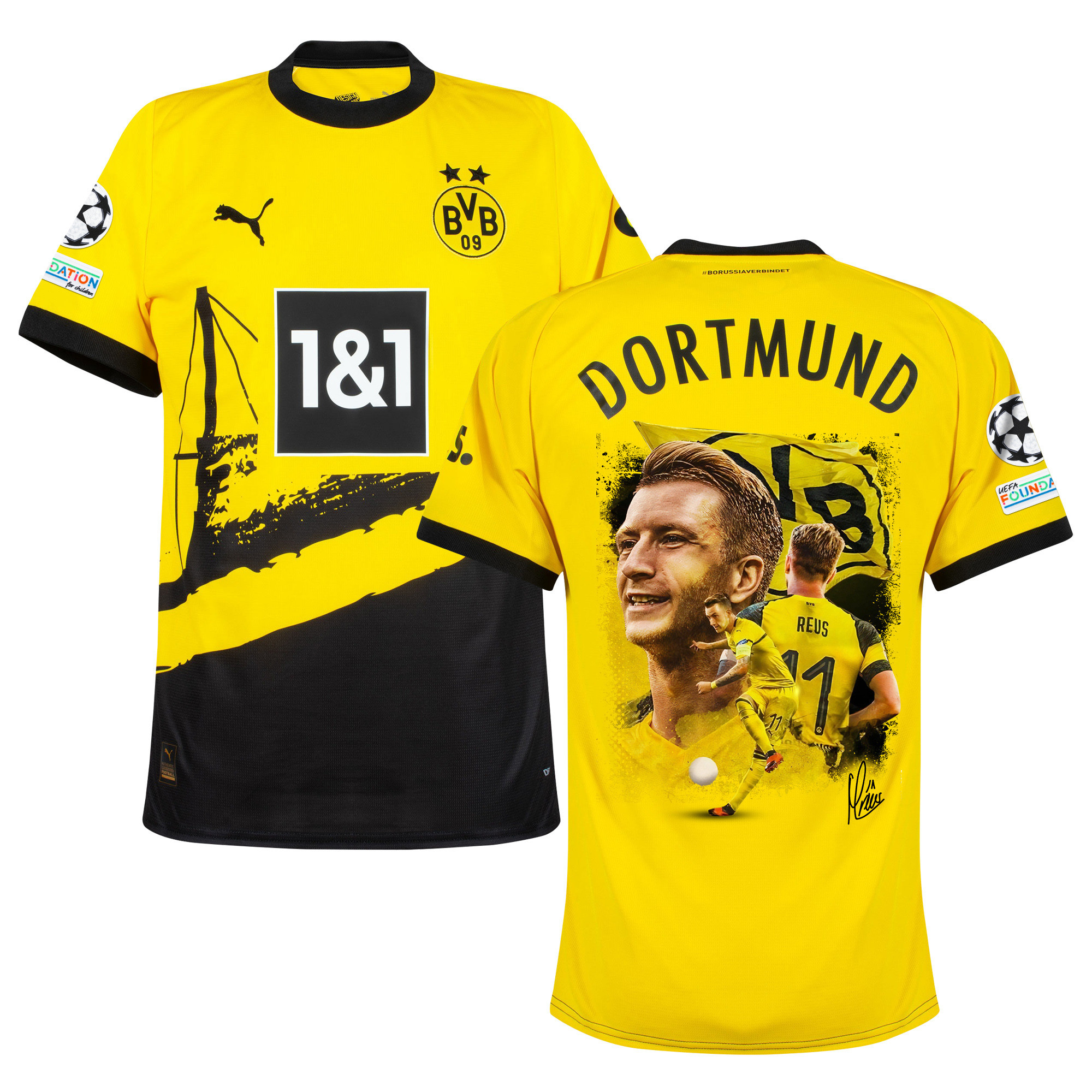 Marco Reus 11 Borussia Dortmund 2023/24 UEFA Patch Signed Thanks For Your Contribution Home Jersey – Men