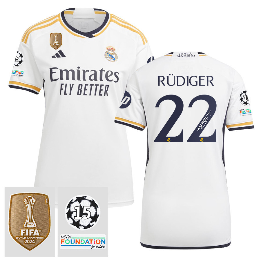 Antonio Rdiger 22 Signed Starball 15 Times Champions Real Madrid 2023/24 UEFA Patch Women's Third Jersey Autographed