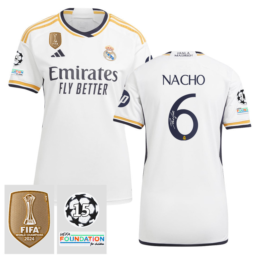 Nacho 6 Signed Starball 15 Times Champions Real Madrid 2023/24 UEFA Patch Women's Third Jersey Autographed