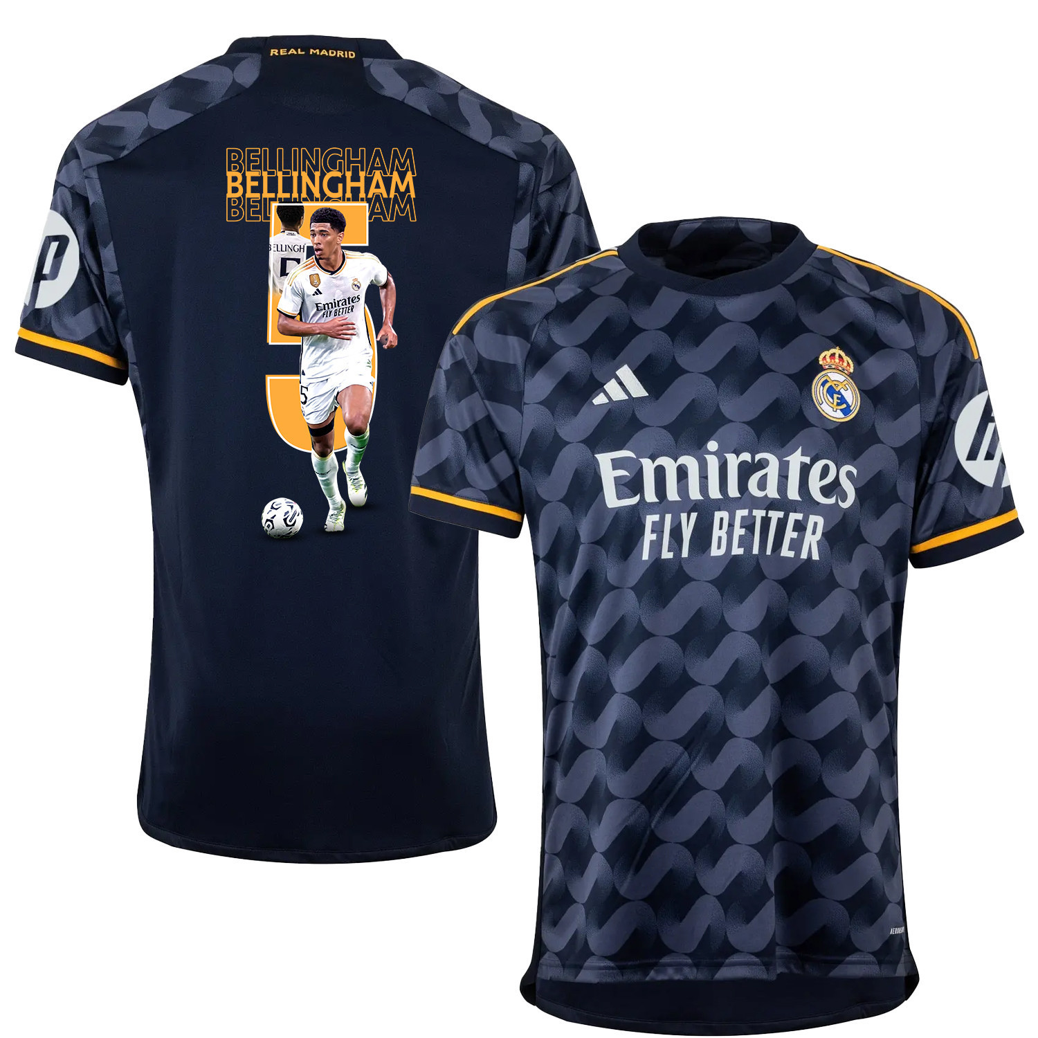 Bellingham 5 Real Madrid Away Jersey Navy Blue Fan Art