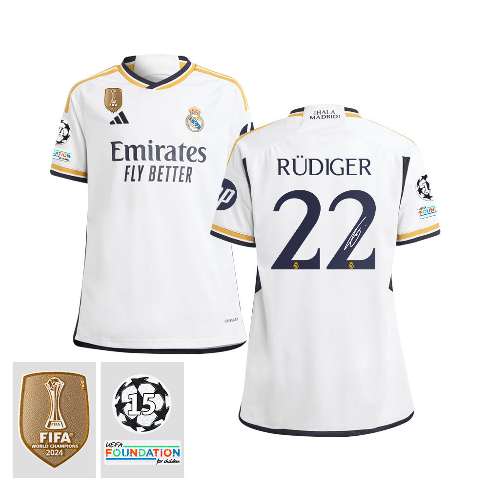 Antonio Rdiger 22 Signed Starball 15 Times Champions Real Madrid 2023/24 UEFA Patch YOUTH Home Jersey Autographed