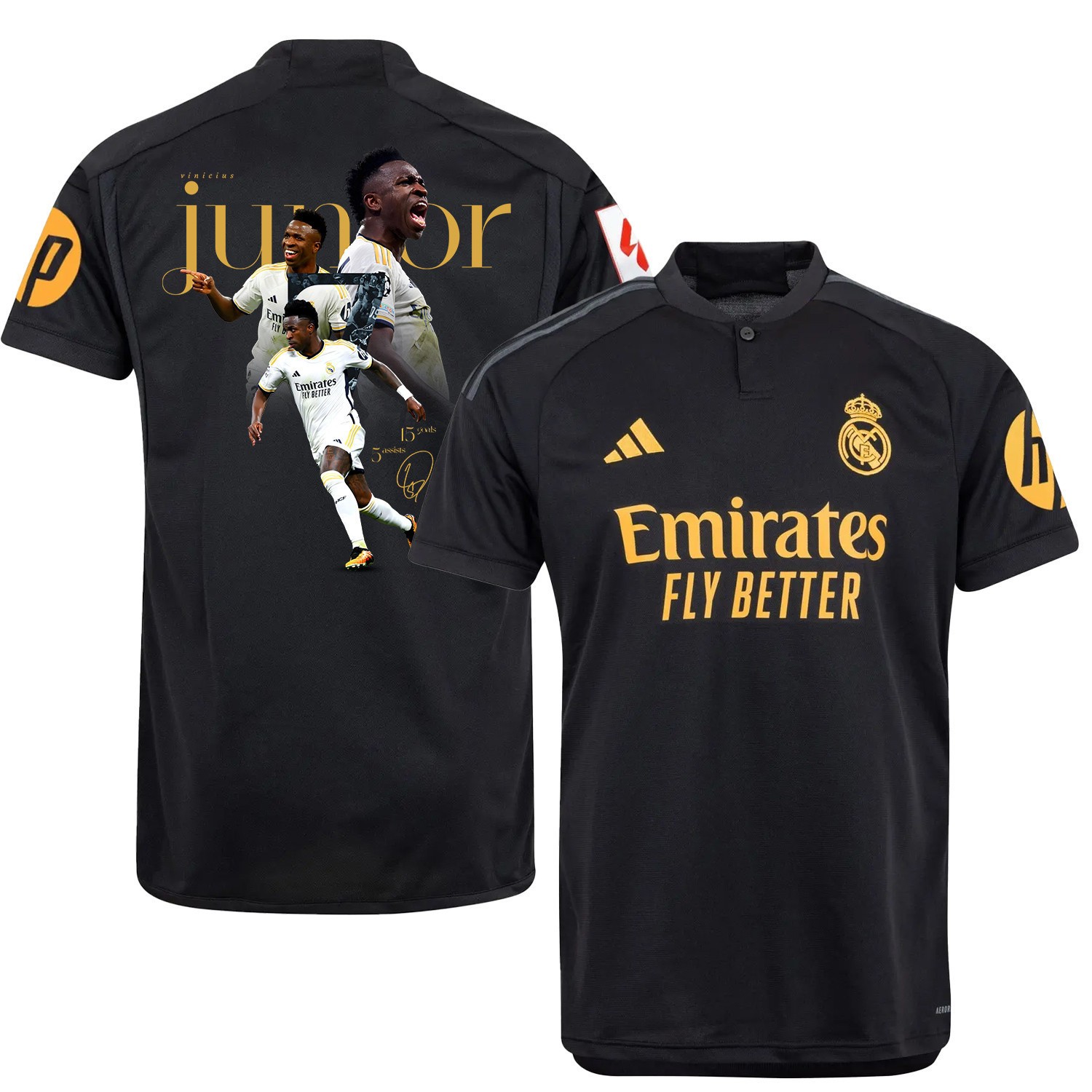 Vinicius Junior 7 Real Madrid Third Jersey Black Achievements 2023/24 – LA LIGA Patch