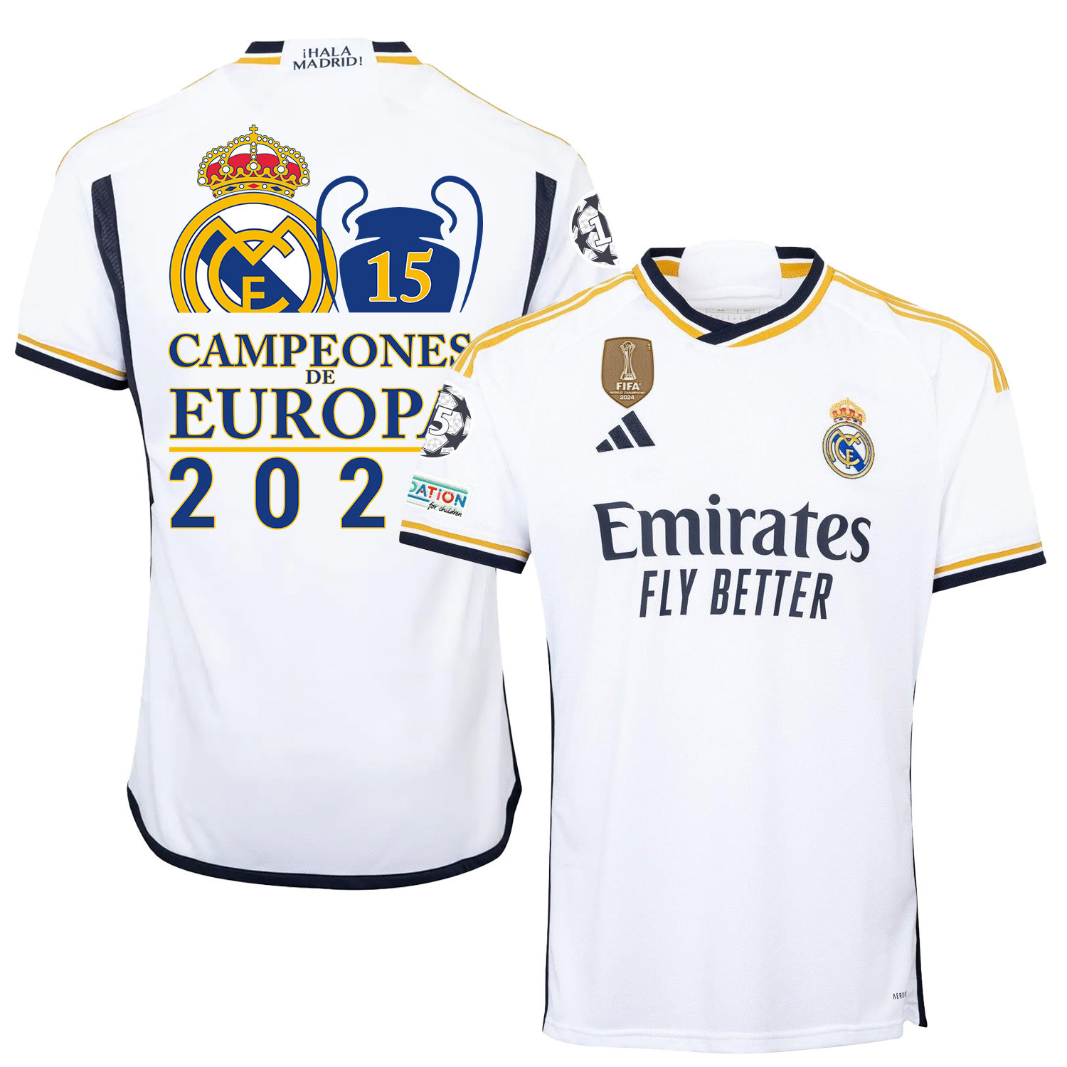 Real Madrid European Champions 2023/24 Home Jersey – Men – UEFA Patch
